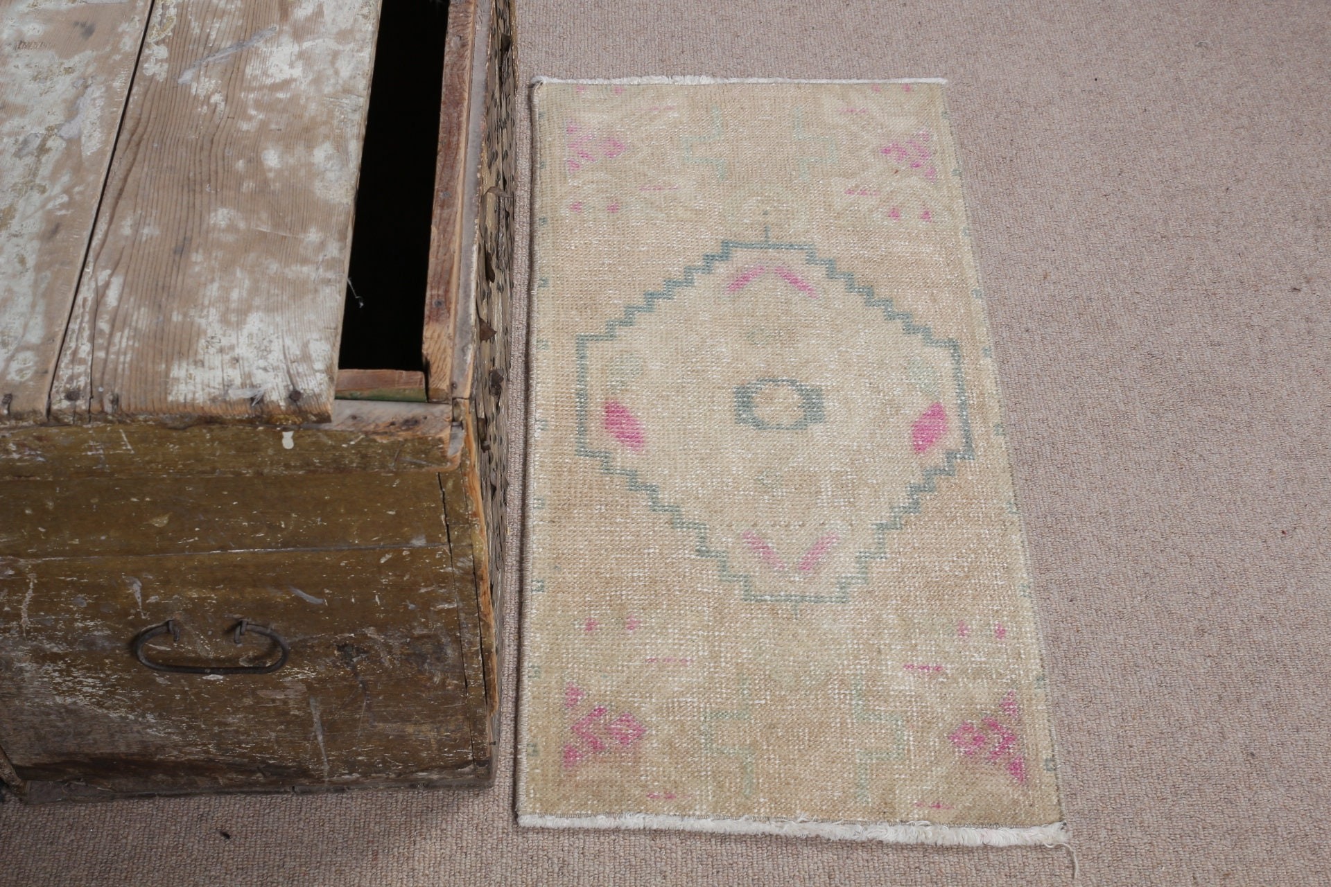 Rugs for Bedroom, Vintage Rug, Turkish Rugs, Floor Rug, Kitchen Rugs, Beige Oushak Rug, Door Mat Rug, 1.4x2.9 ft Small Rug