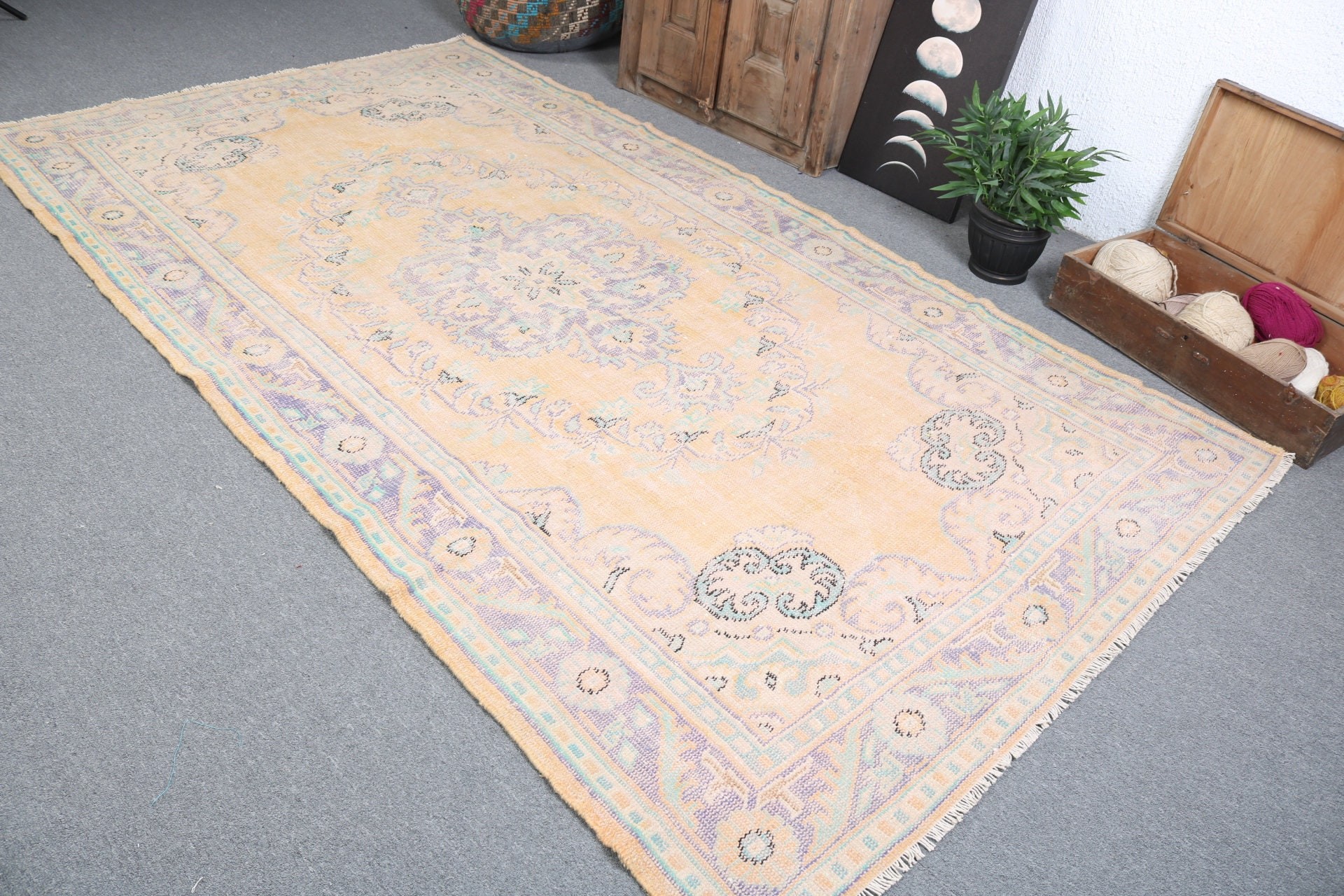 Turuncu Lüks Halılar, Büyük Vintage Halılar, Mutfak Halıları, 5.6x9.9 ft Büyük Halılar, Yer Halıları, Türk Halısı, Büyük Boho Halısı, Vintage Halı