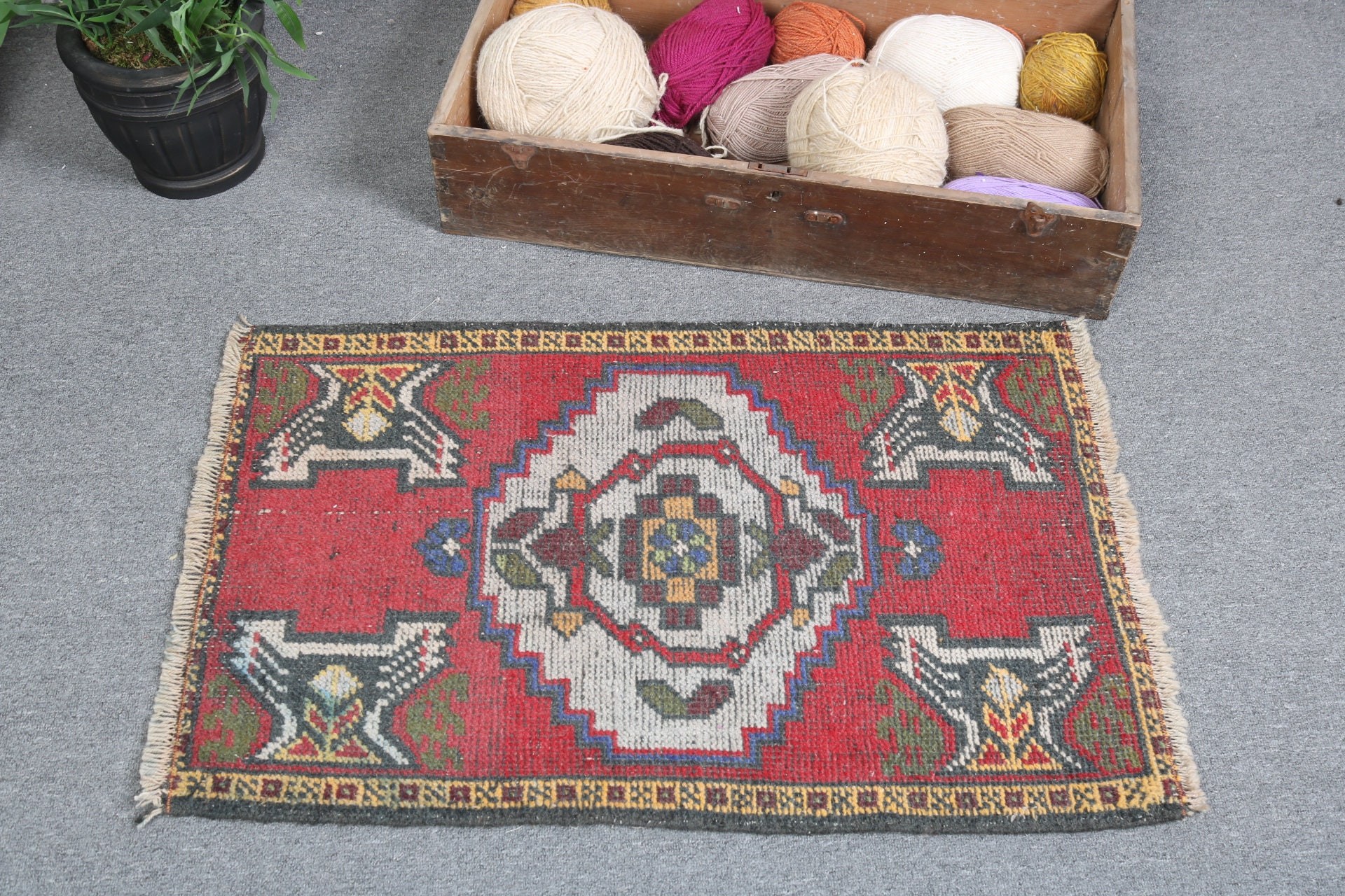 Vintage Halı, Mutfak Halısı, Giriş Halıları, Türk Halıları, Boho Halısı, Giriş Halıları, Kapı Paspas Halıları, 1.8x2.9 ft Küçük Halı, Yün Halı, Kırmızı Modern Halı