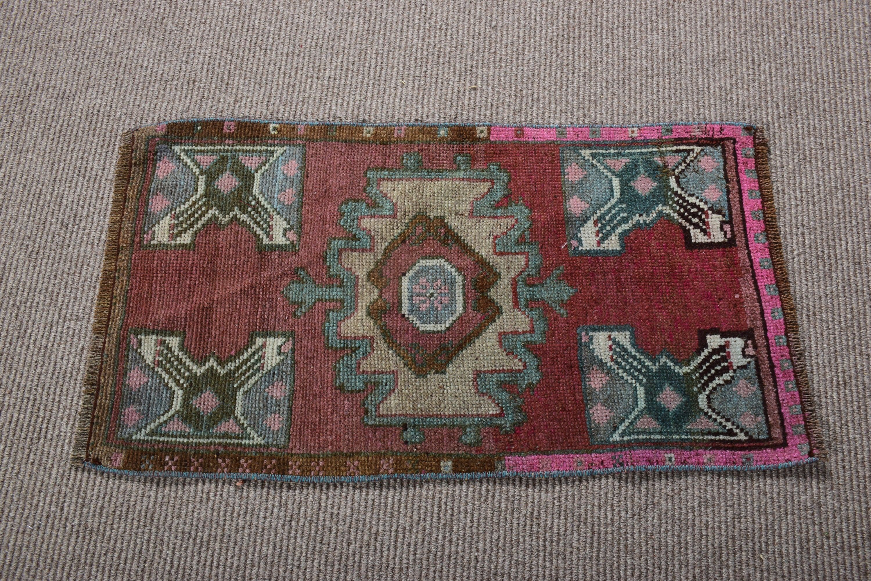 El Dokuma Halı, Vintage Halılar, Küçük Alan Halıları, Türk Halıları, Kırmızı Düz ​​Dokuma Halı, 1.5x2.8 ft Küçük Halılar, Oushak Halıları, Küçük Vintage Halı