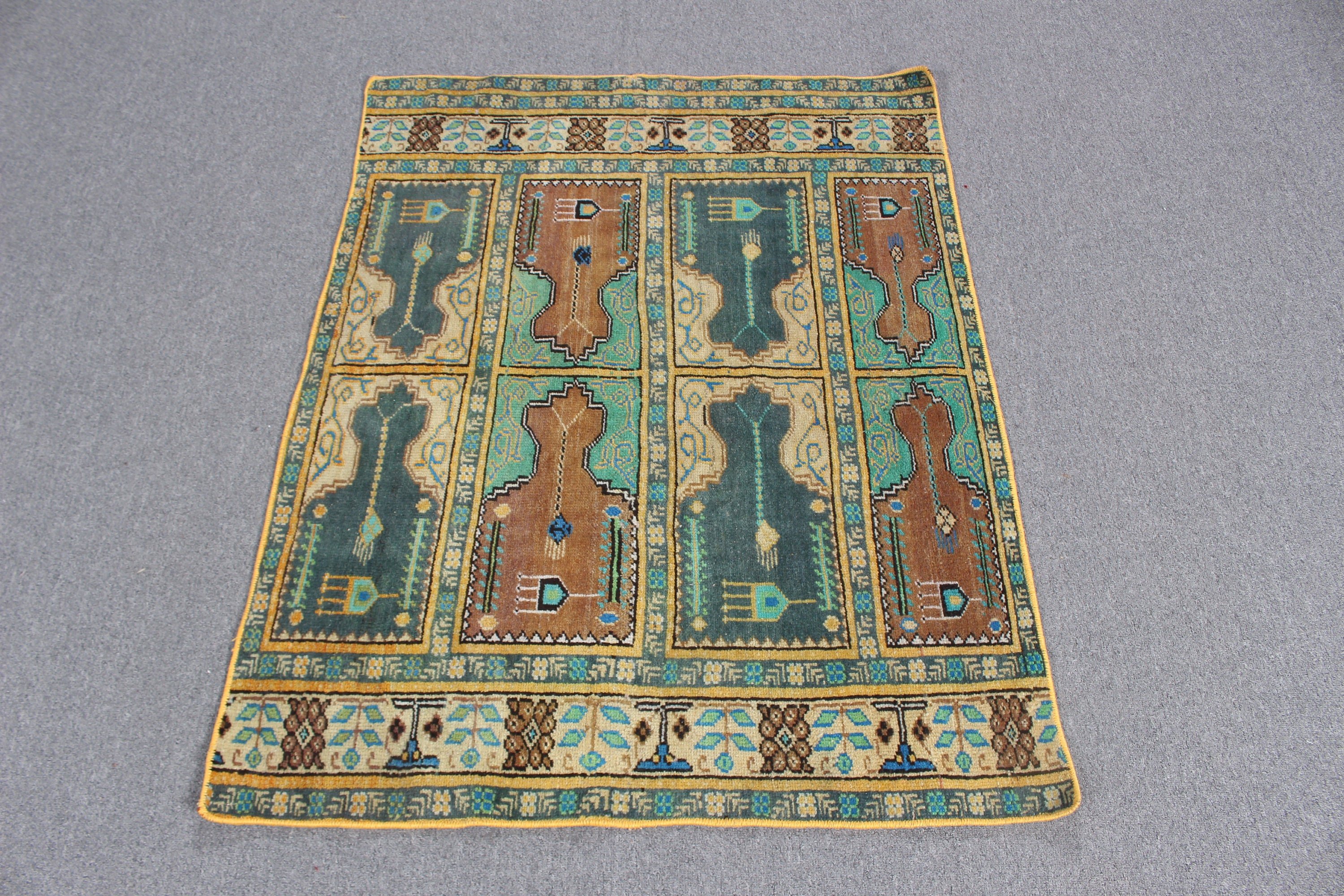 Türk Halıları, Vintage Halı, Sarı Mutfak Halısı, 3x3.6 ft Küçük Halı, Duvara Asılı Halılar, Oushak Halısı, Banyo Halıları, Boho Halısı, Yatak Odası Halıları