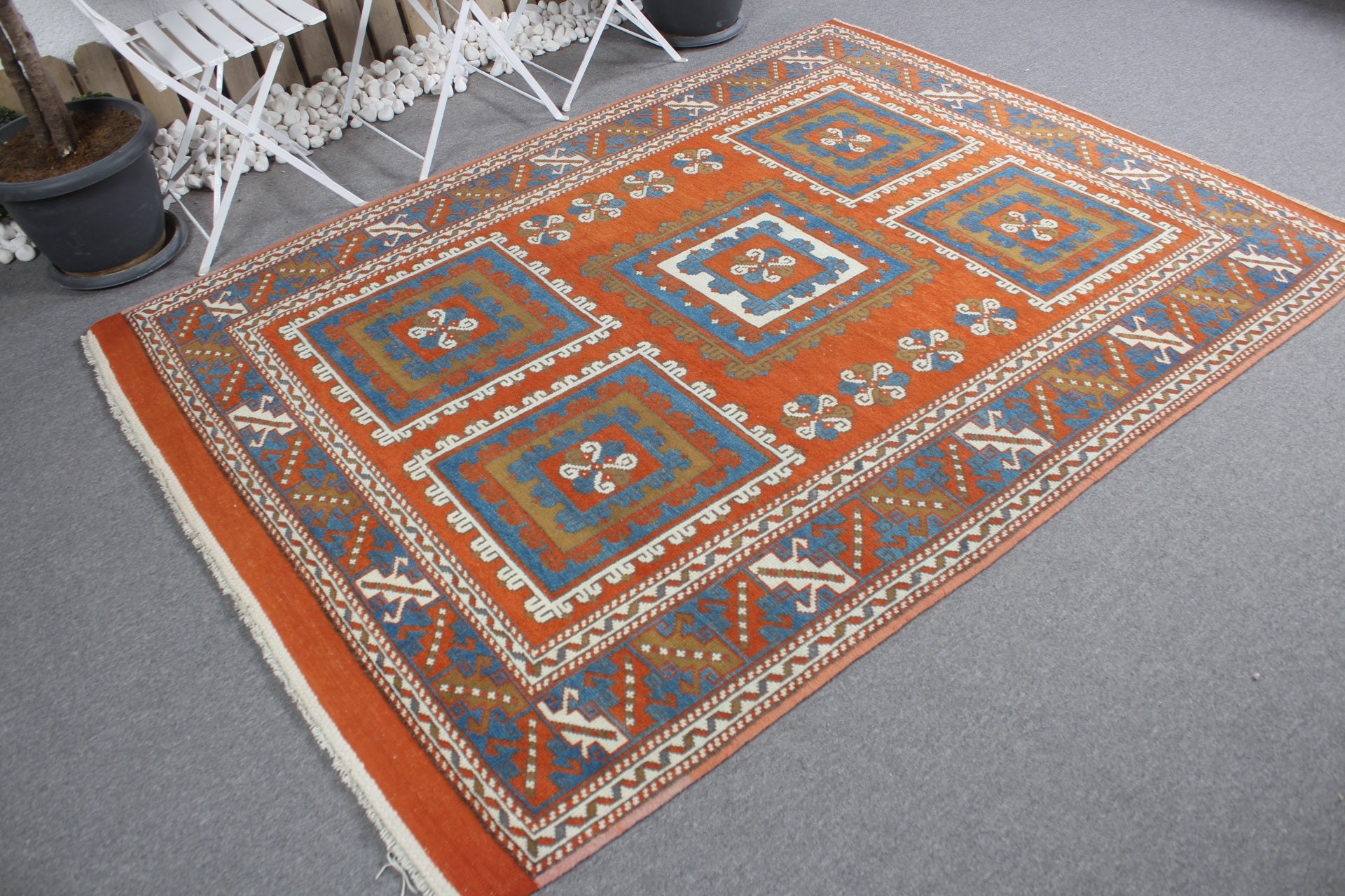 Home Decor Rug, Art Rugs, Bedroom Rug, Turkish Rugs, Dining Room Rug, Orange Anatolian Rug, Vintage Rug, 5.6x7.4 ft Large Rug