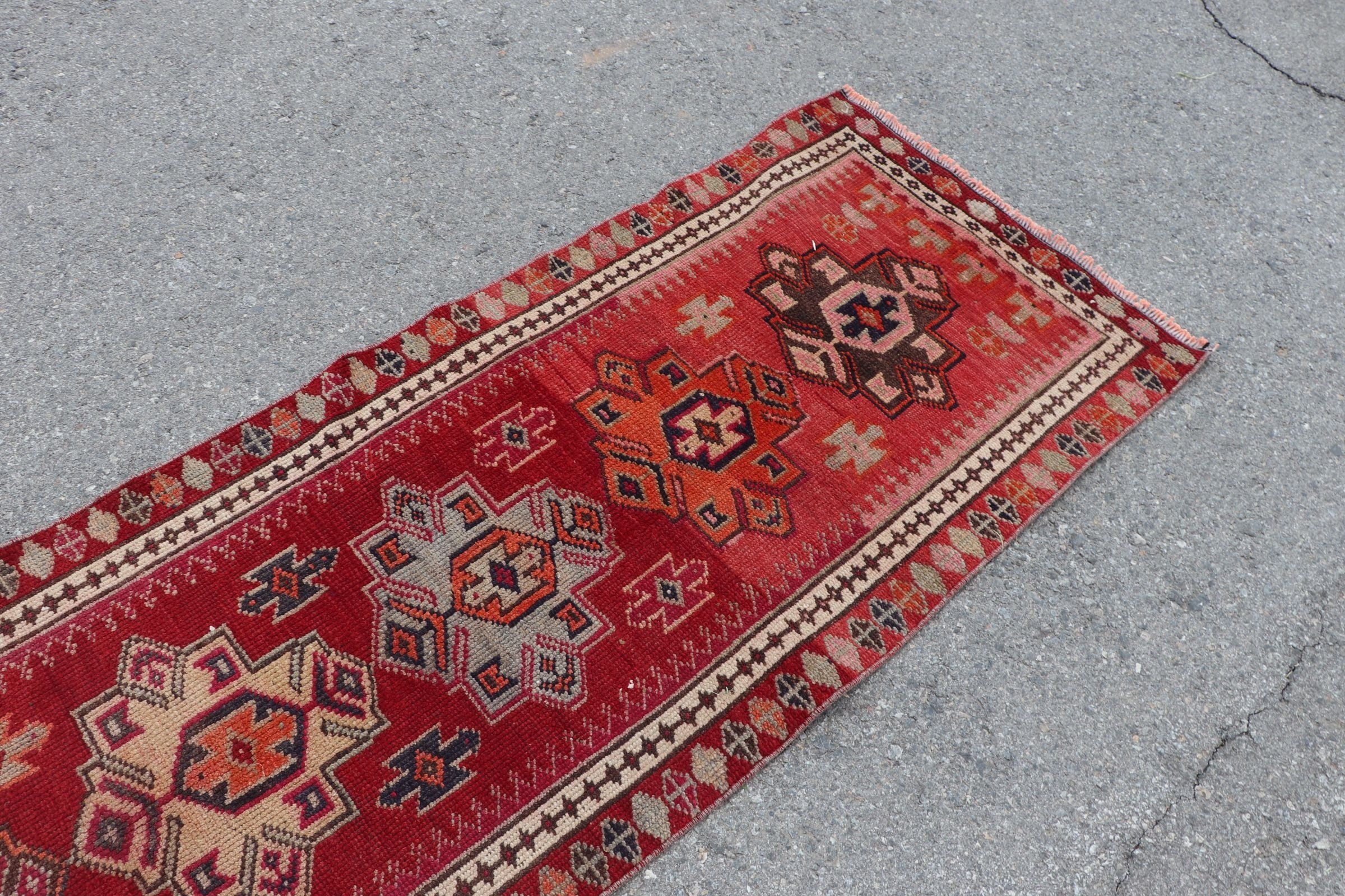 Corridor Rug, Hallway Rugs, Antique Rug, Red Floor Rugs, Turkish Rugs, Bedroom Rugs, 2.7x11.6 ft Runner Rug, Vintage Rugs, Hand Woven Rugs