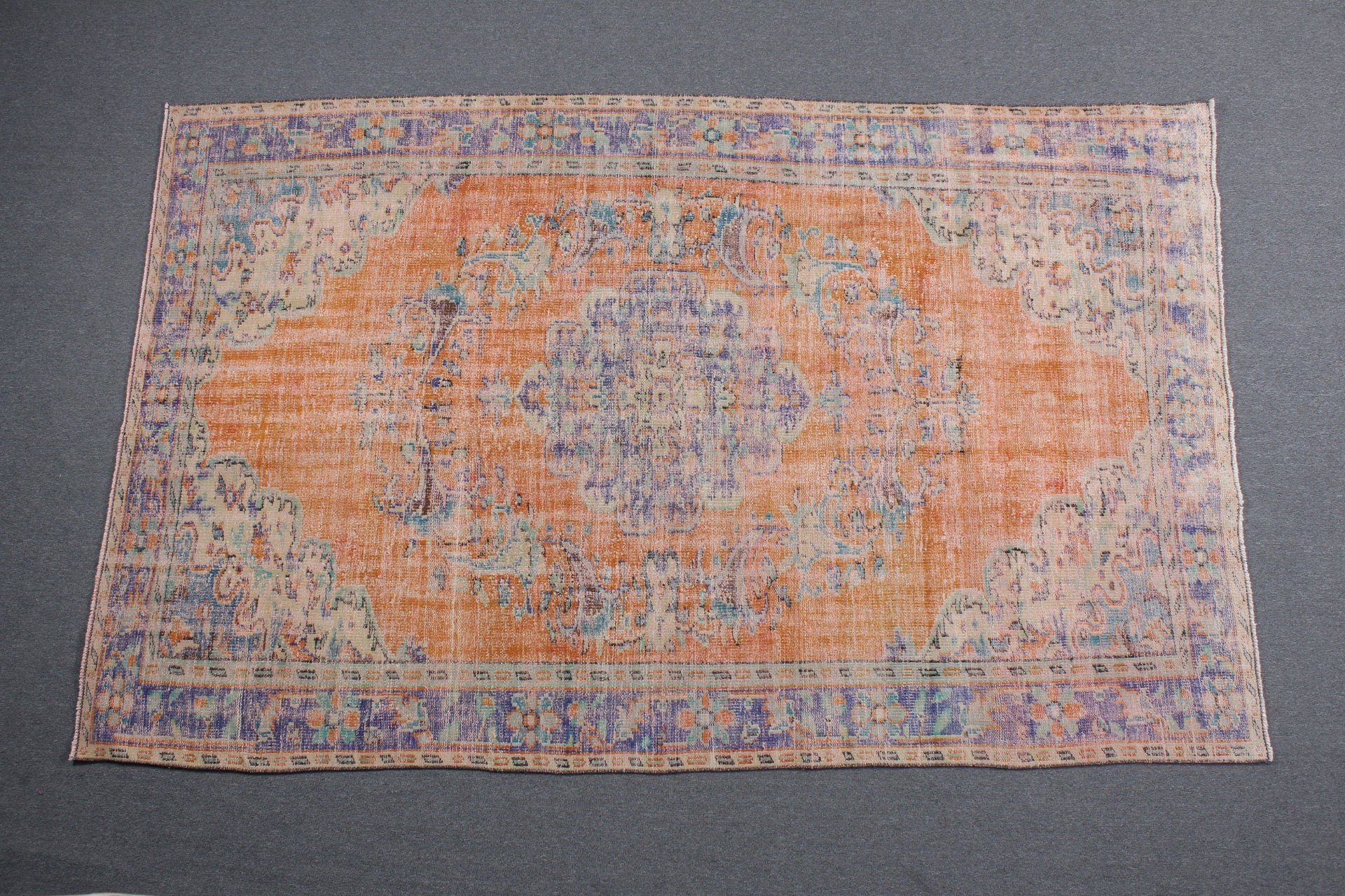 Oryantal Halılar, Turuncu Antika Halı, Türk Halısı, Yatak Odası Halıları, Oturma Odası Halısı, Anadolu Halısı, Vintage Halılar, Pastel Halılar, 6x9.8 ft Büyük Halı