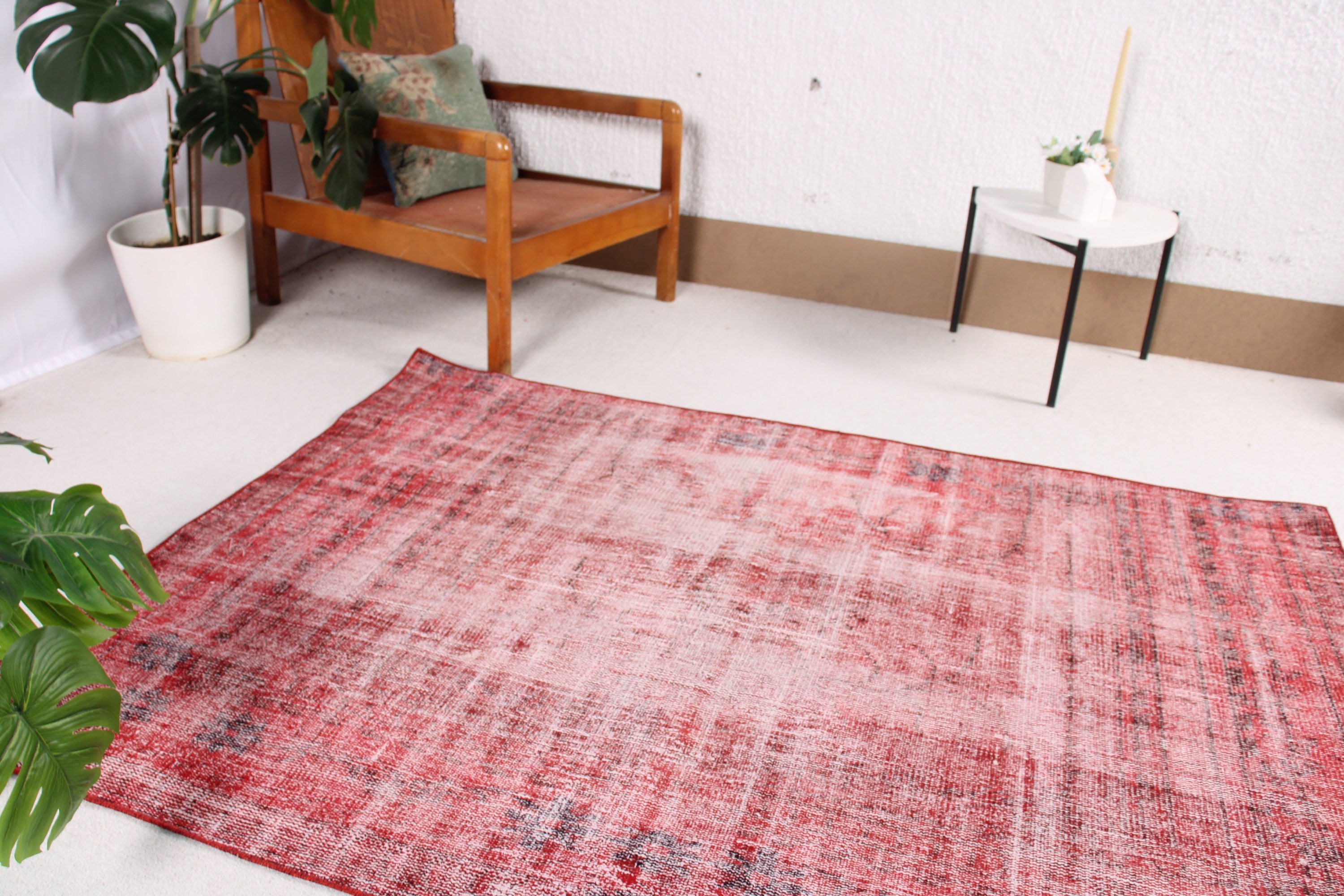 Kitchen Rug, Vintage Rug, Wool Rug, 4.1x5.8 ft Accent Rug, Turkish Rug, Bedroom Rug, Rugs for Bedroom, Red Home Decor Rug, Anatolian Rug