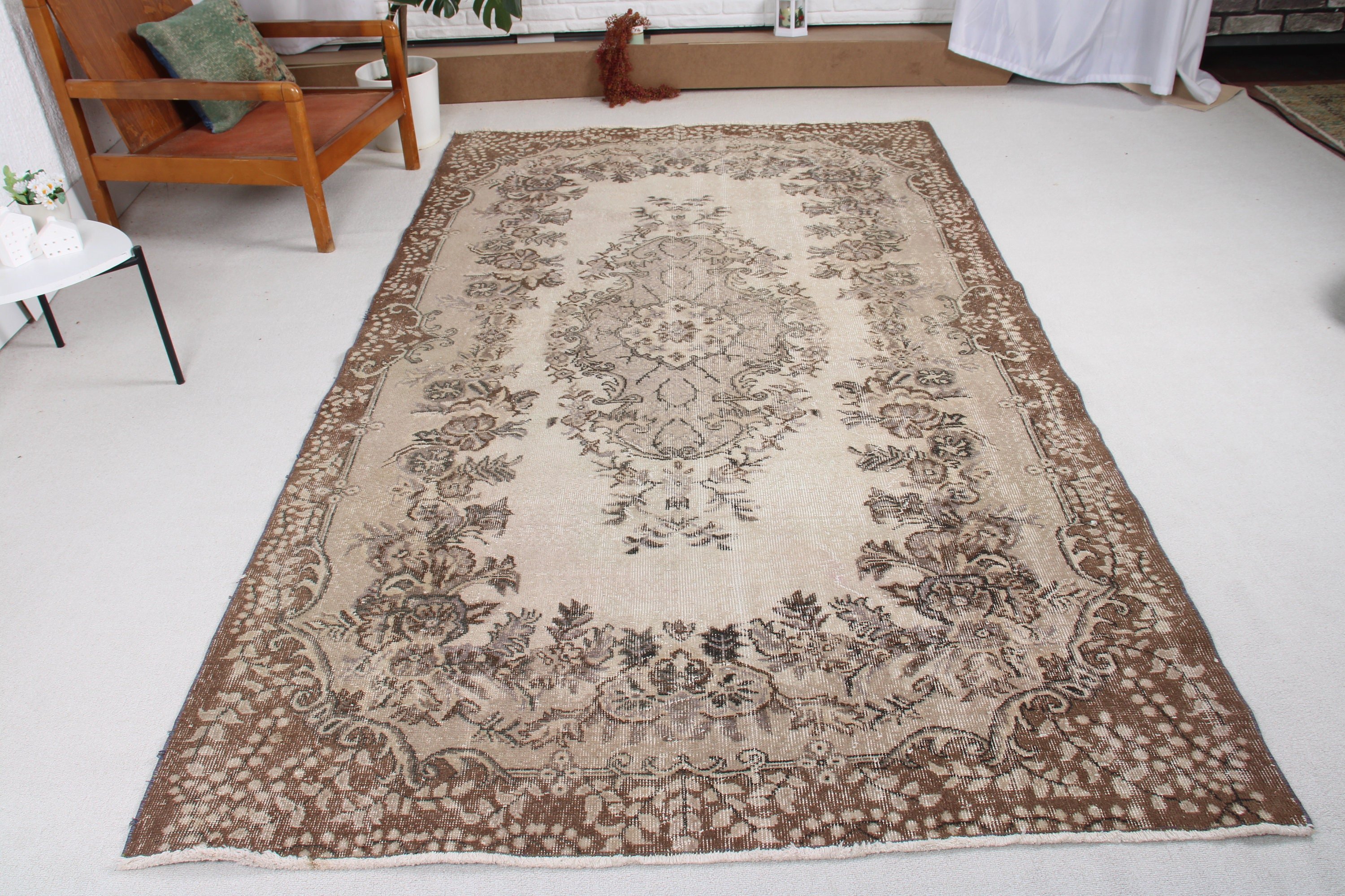 Vintage Halılar, Büyük Oushak Halı, Bej Açıklama Halısı, 5,5x9,5 ft Büyük Halılar, Ev Dekor Halısı, Oturma Odası Halıları, Türk Halıları, Modern Halı