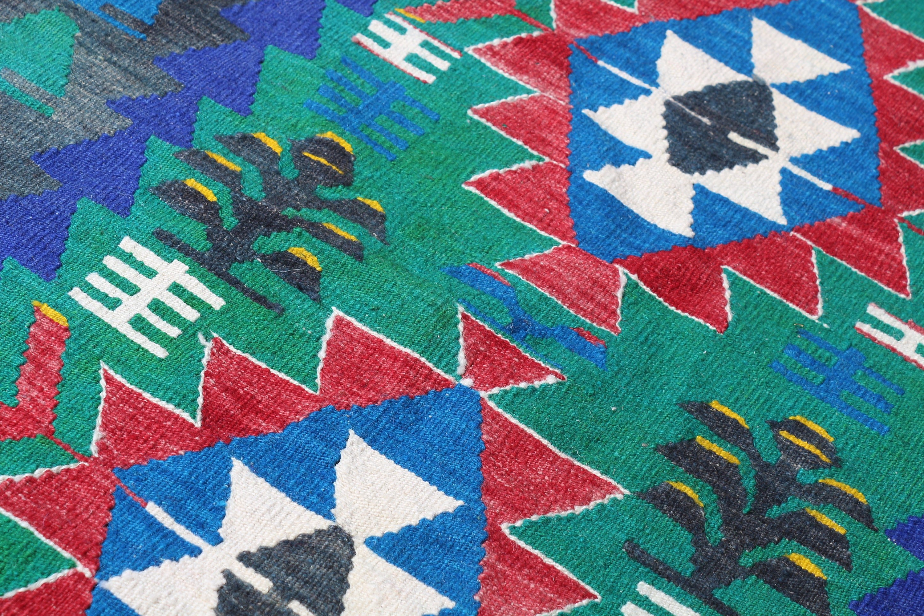 Wool Rugs, Vintage Rug, Kilim, Natural Rug, Entry Rug, Door Mat Rugs, Turkish Rugs, Green  3x3.8 ft Small Rugs