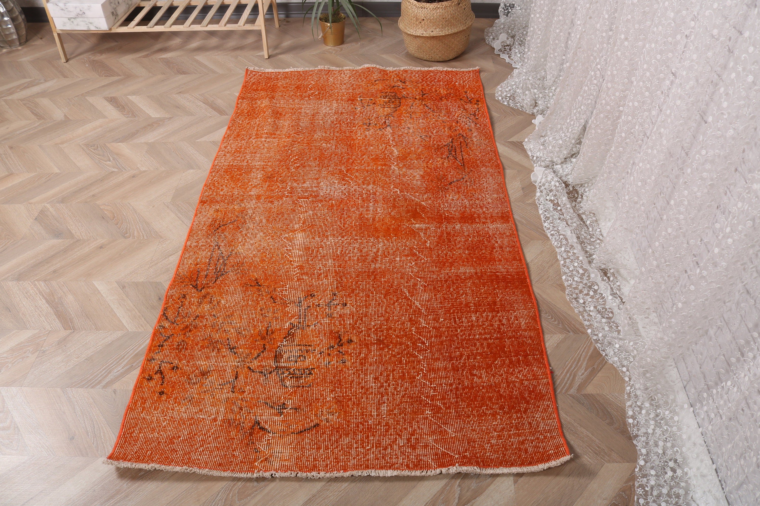 3.4x6.4 ft Accent Halı, Çocuk Halısı, Yün Halı, Vintage Halı, Giriş Halısı, Yurt Vurgulu Halı Halıları, Turuncu Boho Halıları, Türk Halısı, Düz Dokuma Halı