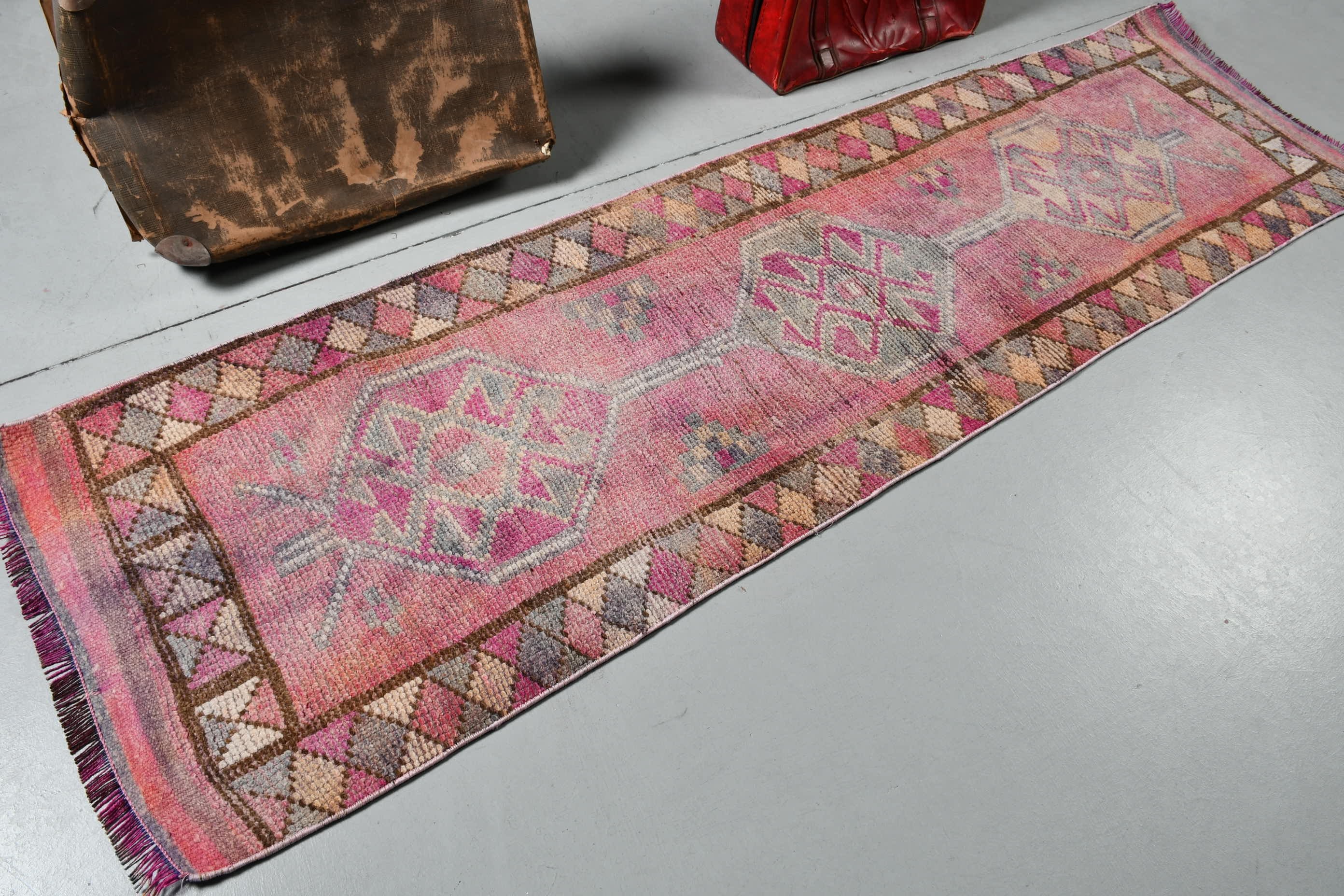 Designer Rug, Vintage Rug, 2.4x8.9 ft Runner Rugs, Pink Home Decor Rug, Hallway Rug, Turkish Rug, Moroccan Rug, Kitchen Rug, Floor Rug