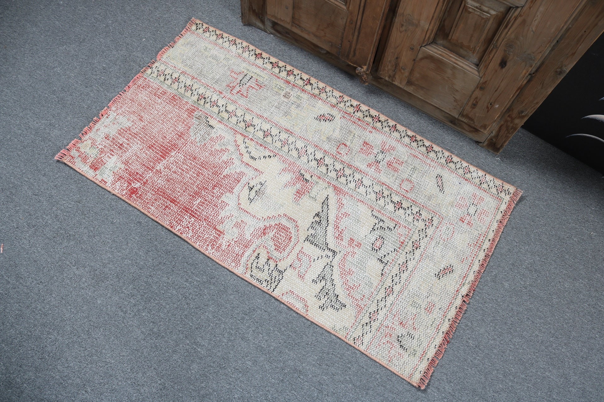 Küçük Vintage Halı, Türk Halıları, Kabile Halıları, Araba Paspas Halıları, Yatak Odası Halıları, Kırmızı 2x3.5 ft Küçük Halı, Vintage Halı, Bildiri Halısı