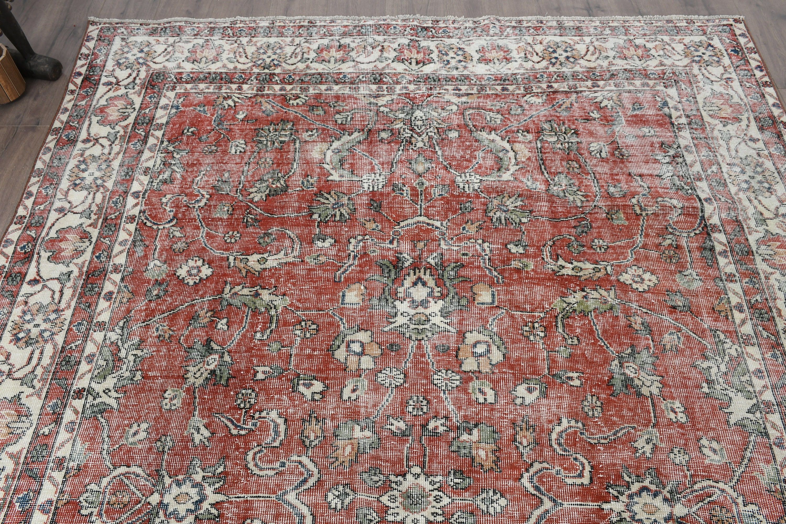 Wedding Rug, Vintage Rug, Living Room Rugs, Moroccan Rug, 6.7x9.5 ft Large Rugs, Home Decor Rug, Red Wool Rug, Dining Room Rug, Turkish Rug