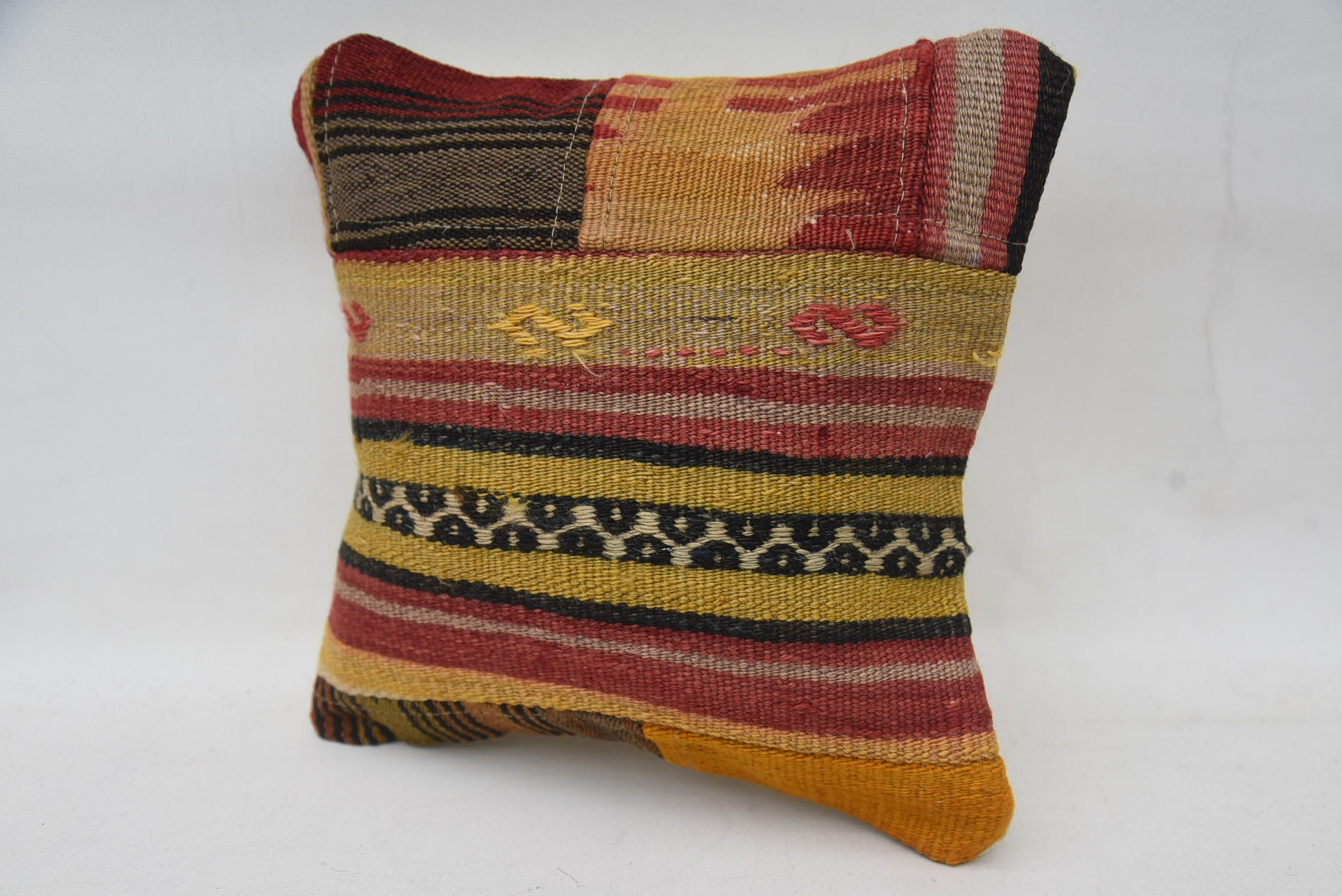 Kilim Pillow Cover, Neutral Cushion Cover, Antique Pillows, Pillow for Couch, Retro Throw Cushion Cover, 12"x12" Yellow Cushion Case