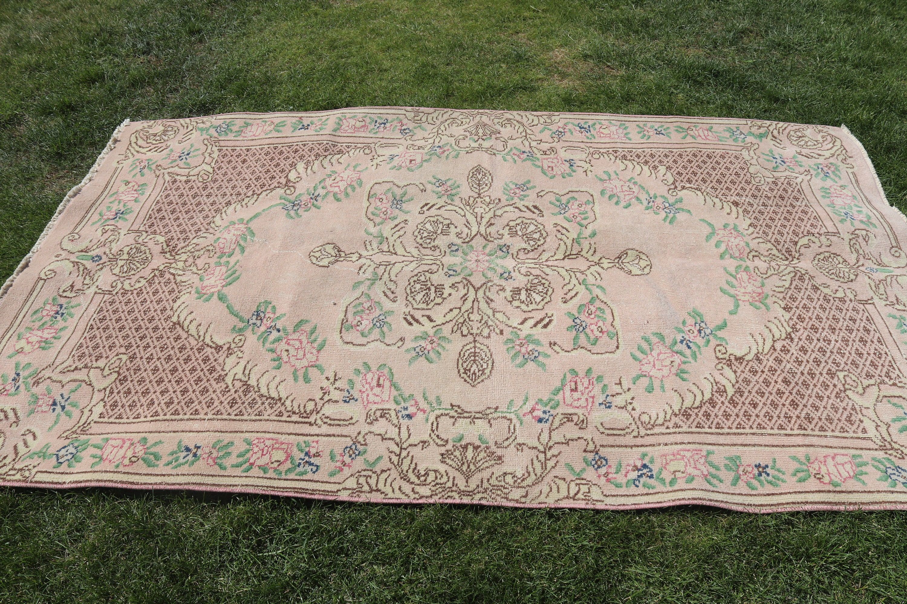 Oushak Bölge Halısı, Mutfak Halıları, Yeşil Anadolu Halısı, Geometrik Halı, 4,7x8 ft Alan Halıları, Boho Halısı, Modern Halı, Vintage Halı, Türk Halısı