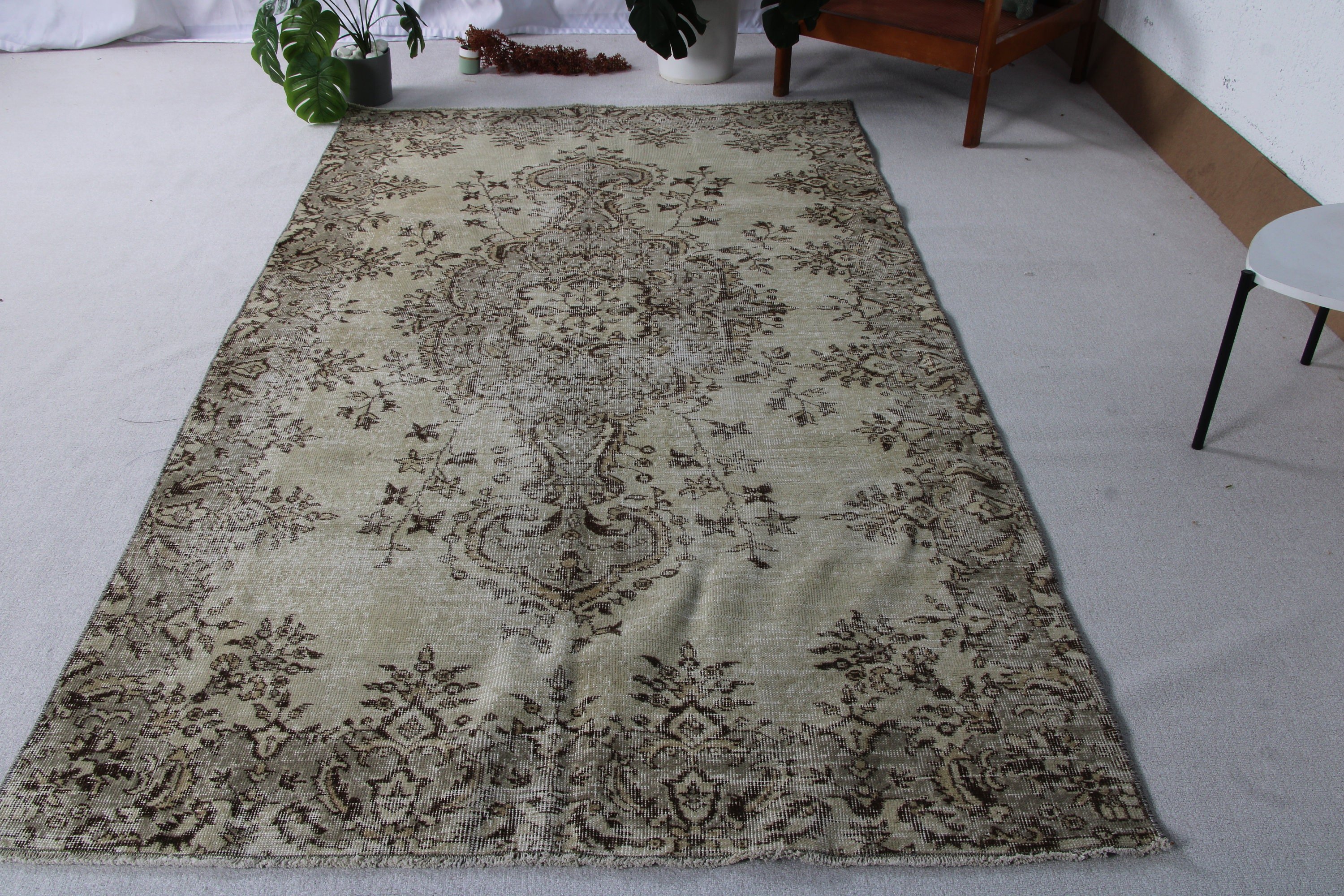 Büyük Oushak Halıları, Vintage Halılar, Bej 4.9x8.7 ft Büyük Halı, Yatak Odası Halısı, Türk Halısı, Ofis Halıları, Havalı Halılar, Fas Halıları