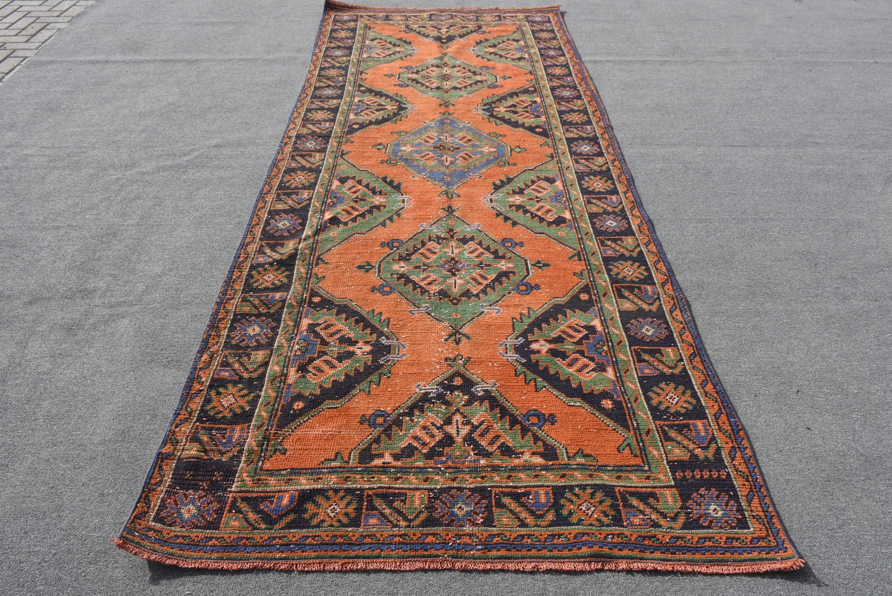 Orange Bedroom Rugs, Hallway Rugs, Muted Rug, Turkish Rugs, Corridor Rug, Vintage Rug, Moroccan Rugs, 4.5x11.4 ft Runner Rug, Antique Rug