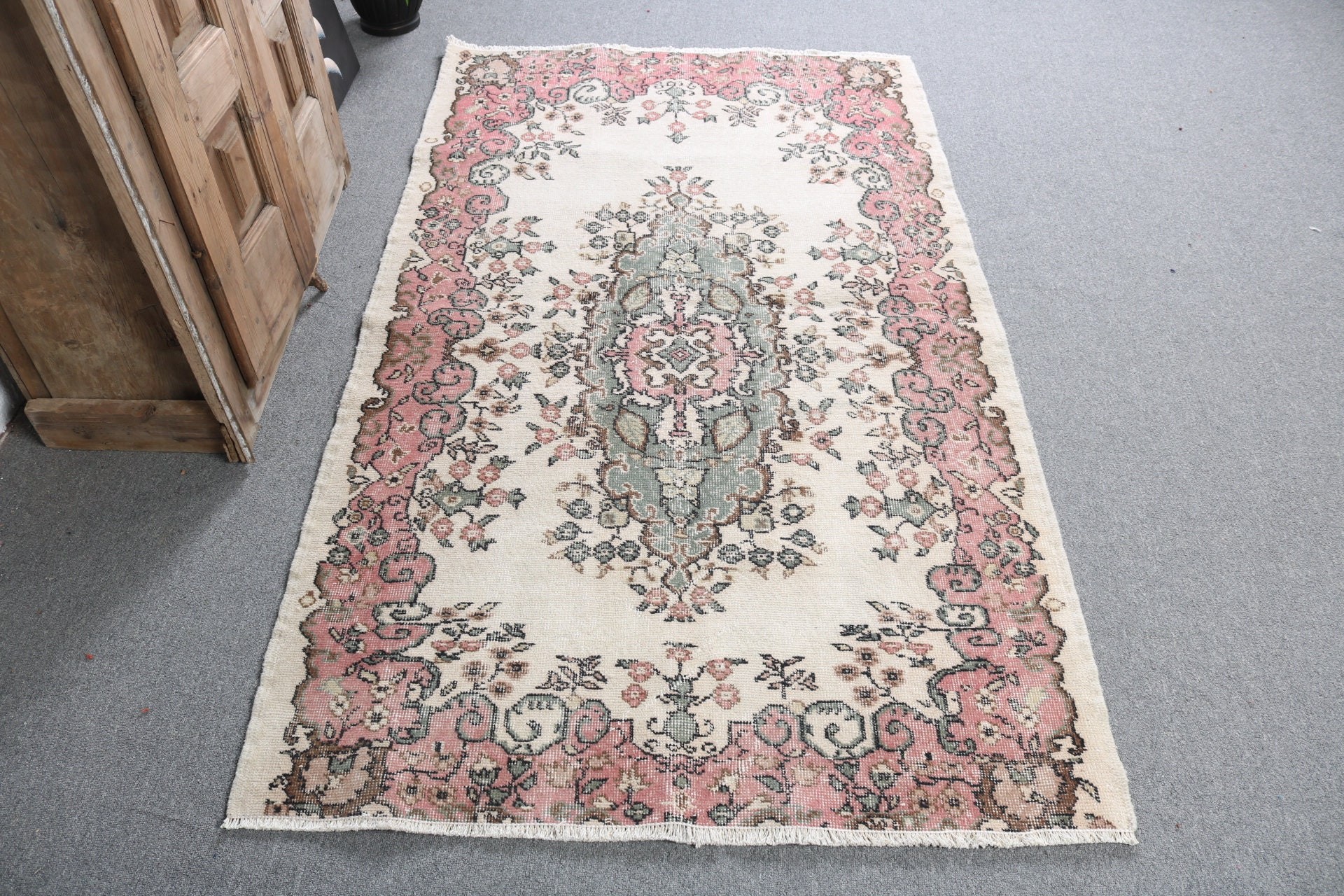 Exotic Rug, Nursery Rug, Antique Rug, 3.8x6.6 ft Area Rugs, Beige Antique Rug, Turkish Rugs, Geometric Rug, Rugs for Nursery, Vintage Rugs