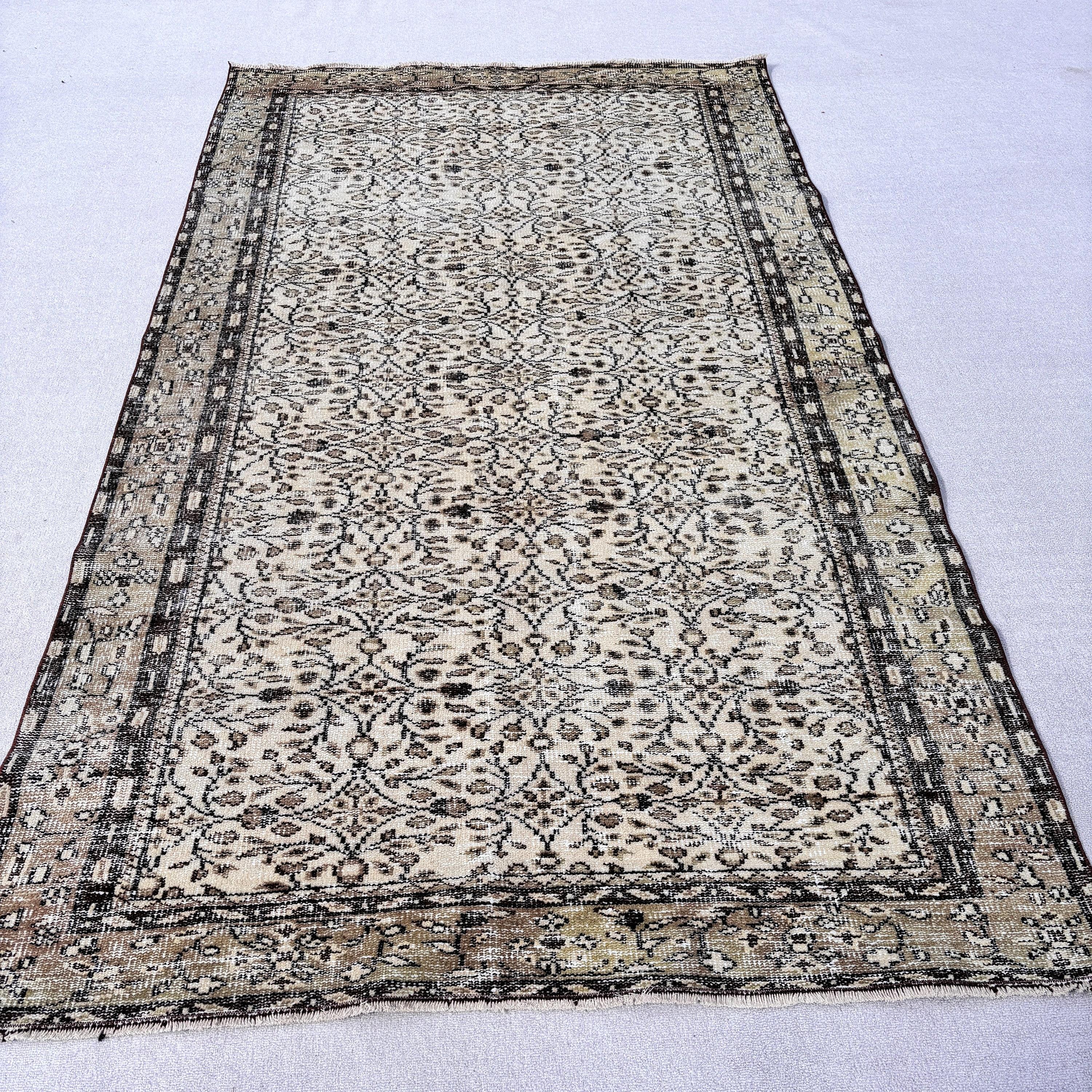 Vintage Dekor Halıları, 5.2x8.8 ft Büyük Halılar, Vintage Halı, Nötr Halı, Salon Halıları, Yün Halıları, Türk Halısı, Büyük Boho Halısı, Yeşil Mutfak Halıları