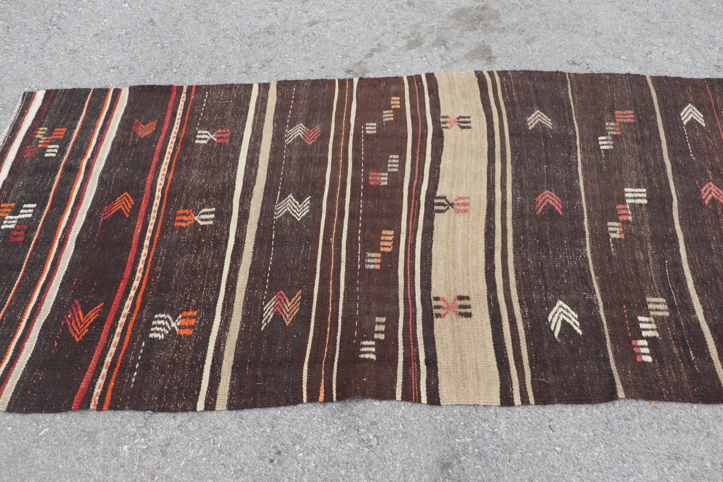 Turkish Rug, 3.5x7.2 ft Area Rug, Floor Rug, Retro Rug, Kilim, Dining Room Rug, Wool Rug, Brown Moroccan Rug, Kitchen Rugs, Vintage Rug