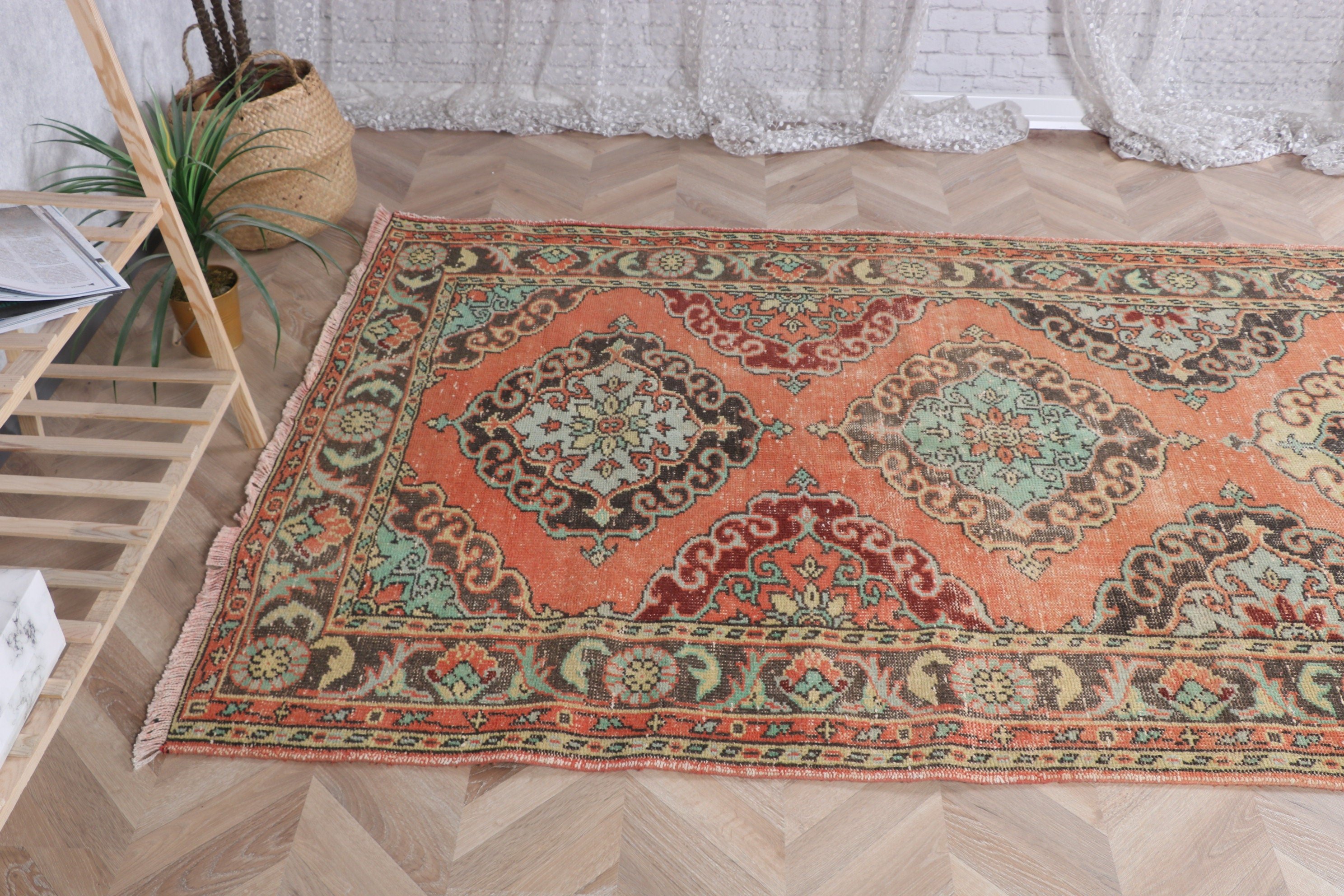 Beni Ourain Runner Halıları, Yatak Odası Halıları, Turuncu 4.5x12.2 ft Runner Halısı, Merdiven Halıları, Oushak Halısı, Türk Halısı, Vintage Halı