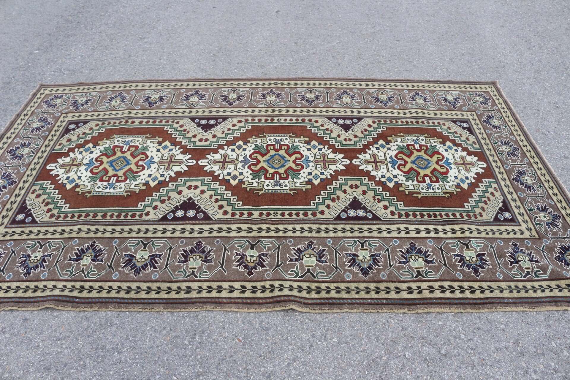 Organik Halı, Kahverengi Oushak Halılar, 5x8,5 ft Büyük Halı, Yemek Odası Halısı, Fas Halıları, Yer Halısı, Türk Halıları, Oturma Odası Halısı, Vintage Halılar