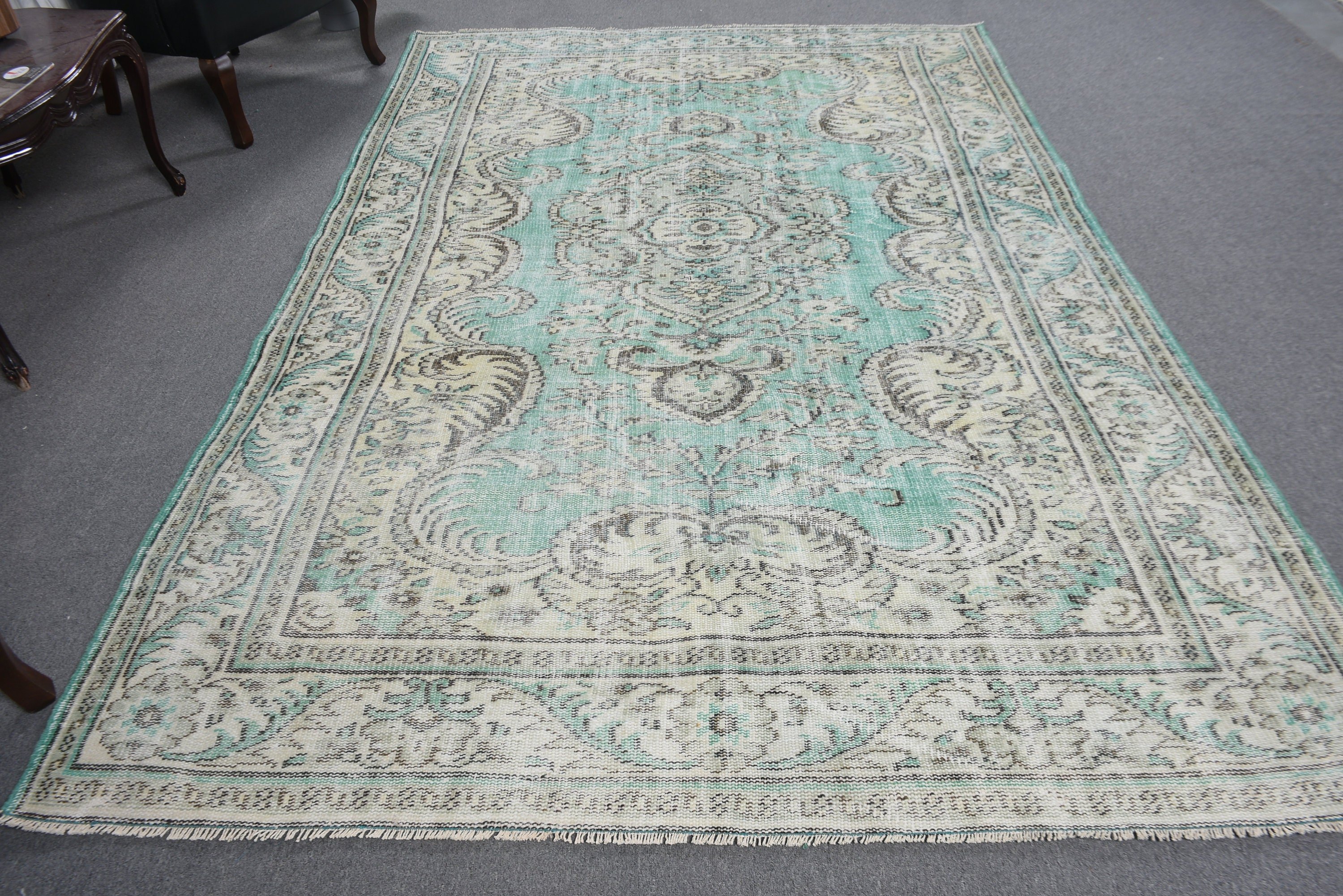 Oturma Odası Halısı, Büyük Boho Halısı, 5.4x9.6 ft Büyük Halısı, Oushak Halıları, Türk Halıları, Antika Halıları, Mavi Anadolu Halıları, Vintage Halı, Aztek Halısı