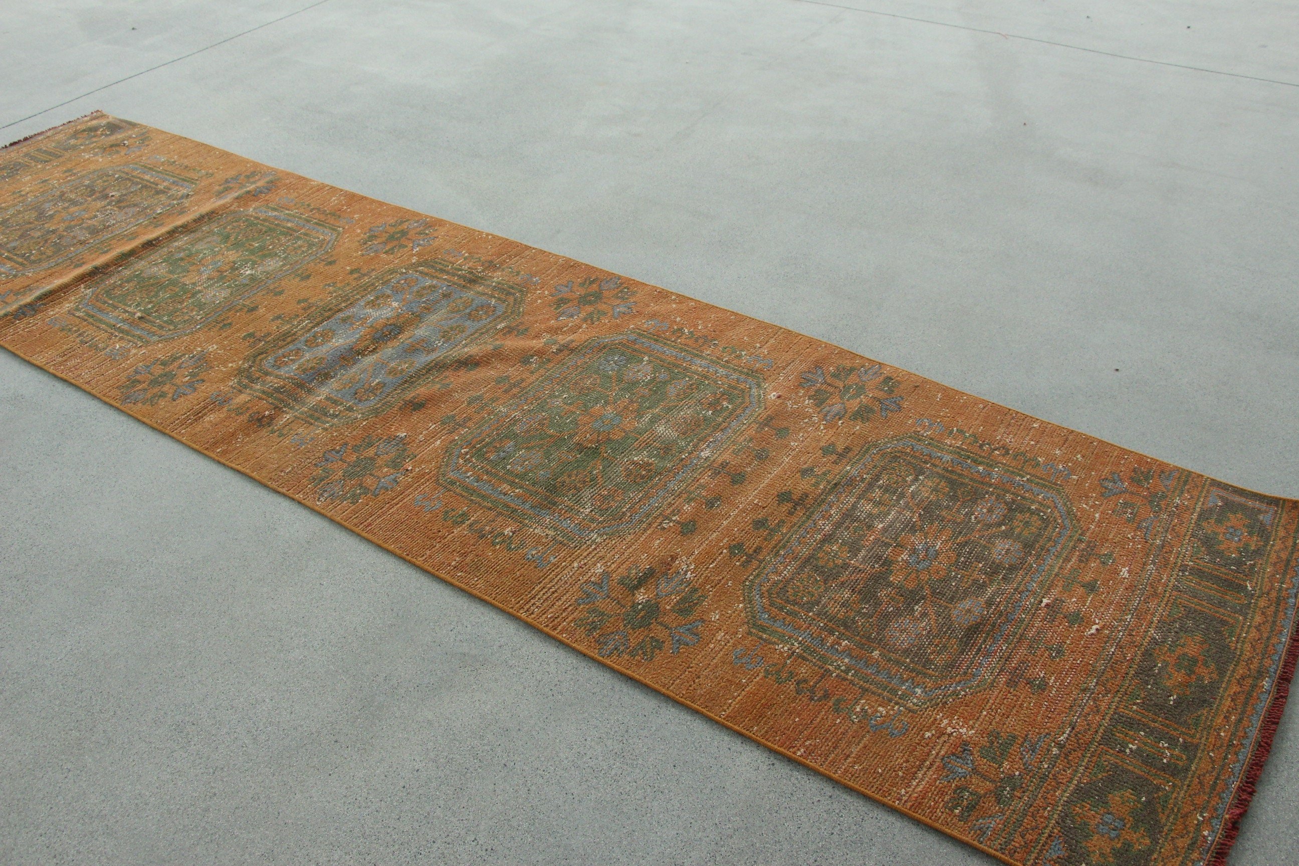 Orange Bedroom Rug, Vintage Rugs, Corridor Rug, Wool Rugs, Hallway Rug, Tribal Rug, Antique Rug, 2.9x10.5 ft Runner Rug, Turkish Rug