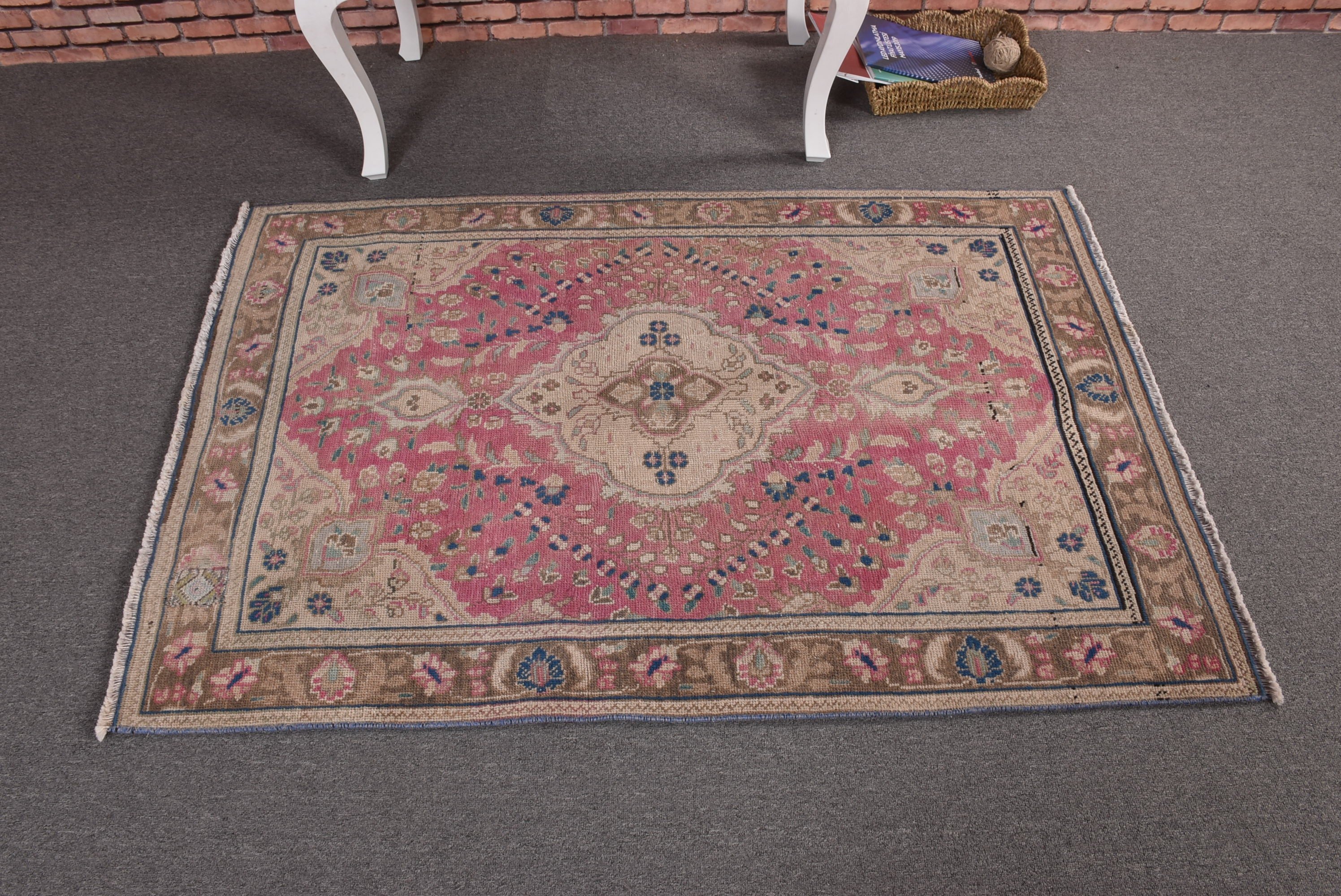 Türk Halısı, 3.2x4.9 ft Aksan Halısı, Pembe Boho Halıları, Giriş Halısı, Boho Vurgu Halısı, Yatak Odası Halıları, Modern Halılar, Vintage Halı, Giriş Yolu Halıları