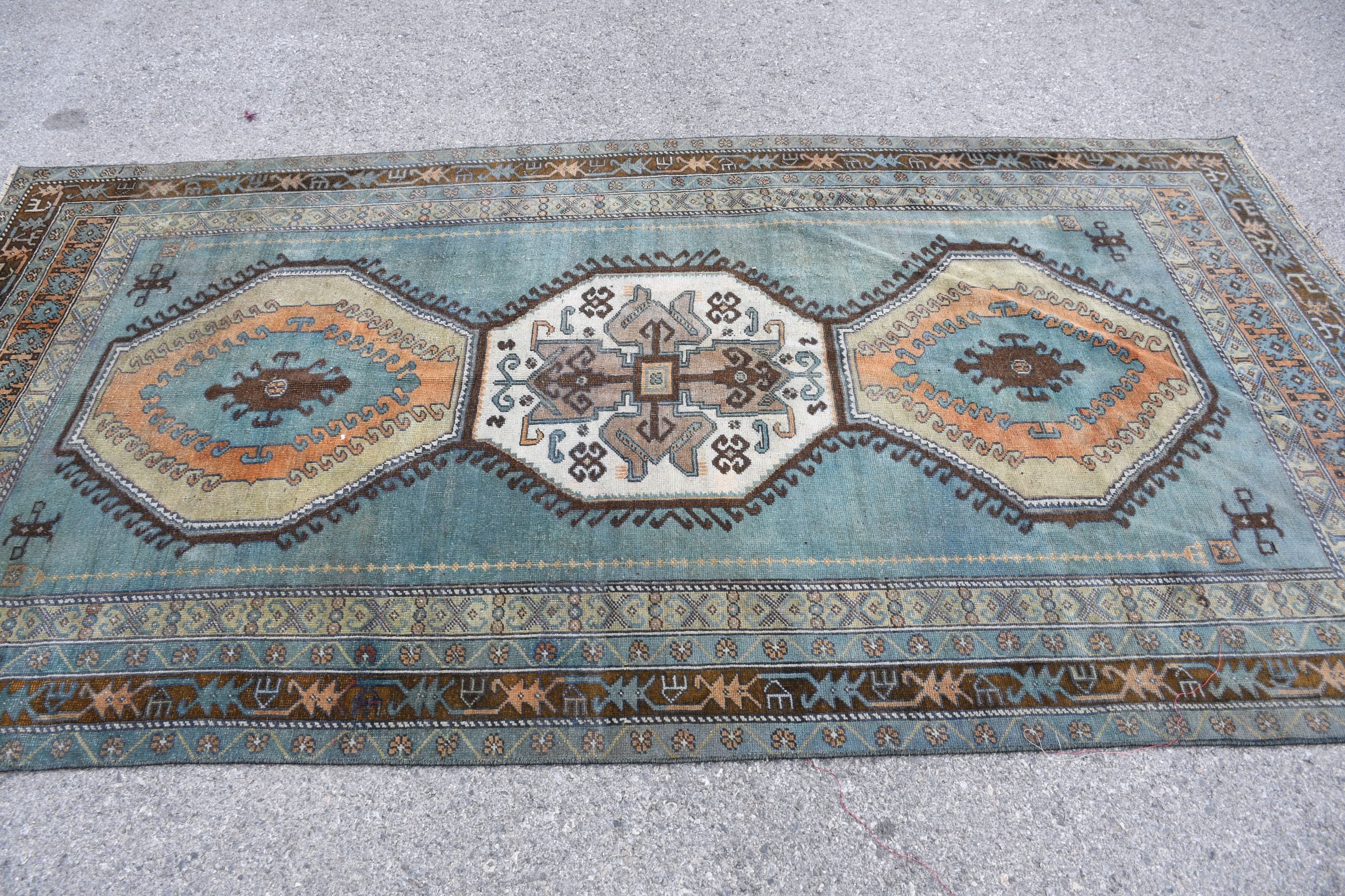 Turkish Rug, Moroccan Rug, Rugs for Salon, Bedroom Rug, Vintage Rug, Green Wool Rug, Salon Rugs, Dining Room Rugs, 4.7x9.2 ft Large Rug