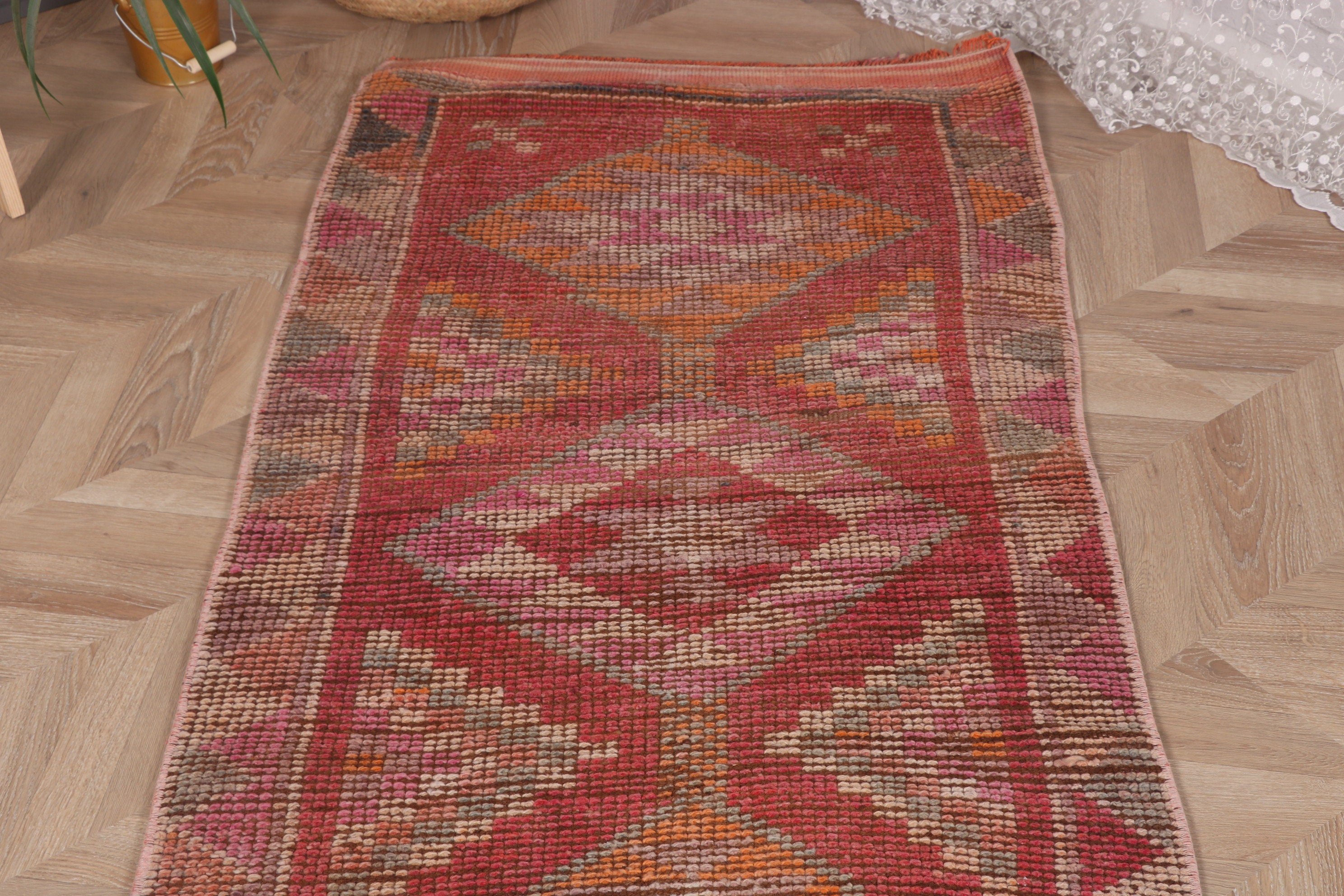 Vintage Runner Halıları, Kırmızı 2.7x12.4 ft Runner Halıları, Fas Halısı, Modern Halı, Beni Ourain Runner Halısı, Vintage Halı, Türk Halıları