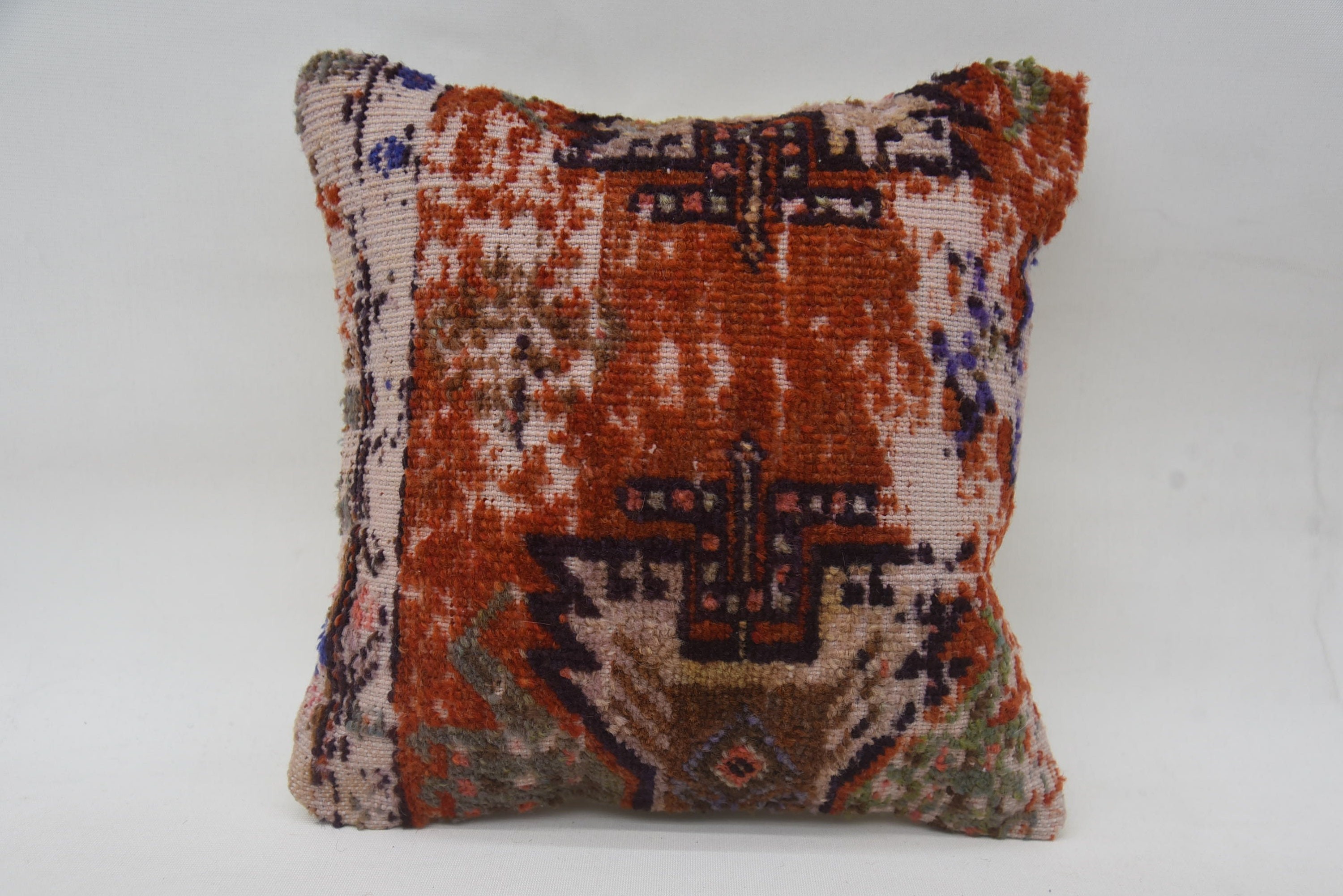 Kilim Pillow Cover, Vintage Pillow, 12"x12" Red Pillow Cover, Accent Cushion Case, Kilim Pillow, Muted Cushion Cover, Ikat Cushion Cover