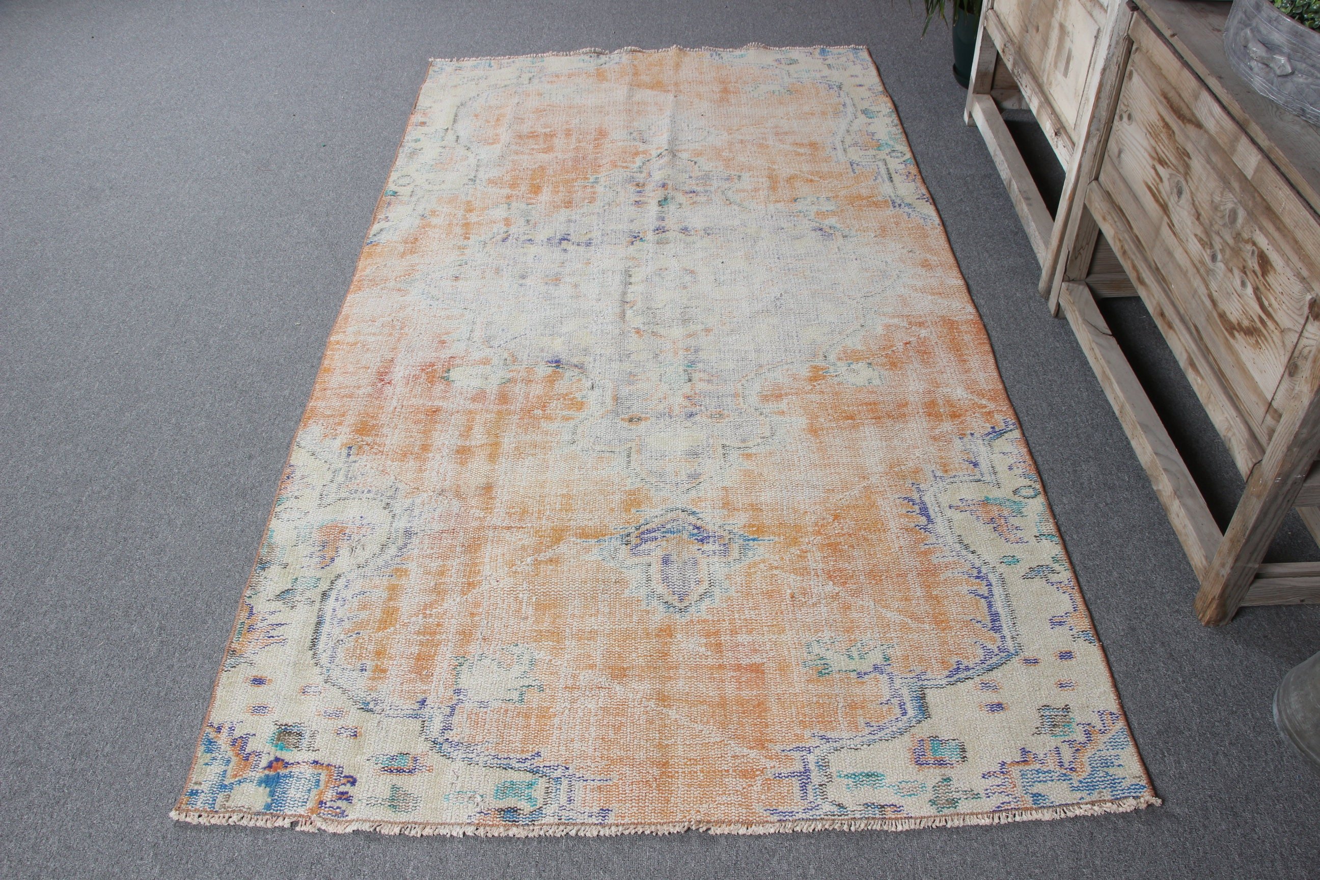 Boho Bölge Halıları, Düz Dokuma Halılar, Türk Halısı, Turuncu Anadolu Halıları, 4,1x7,5 ft Alan Halısı, Çocuk Odası Halıları, Modern Halı, Vintage Halı