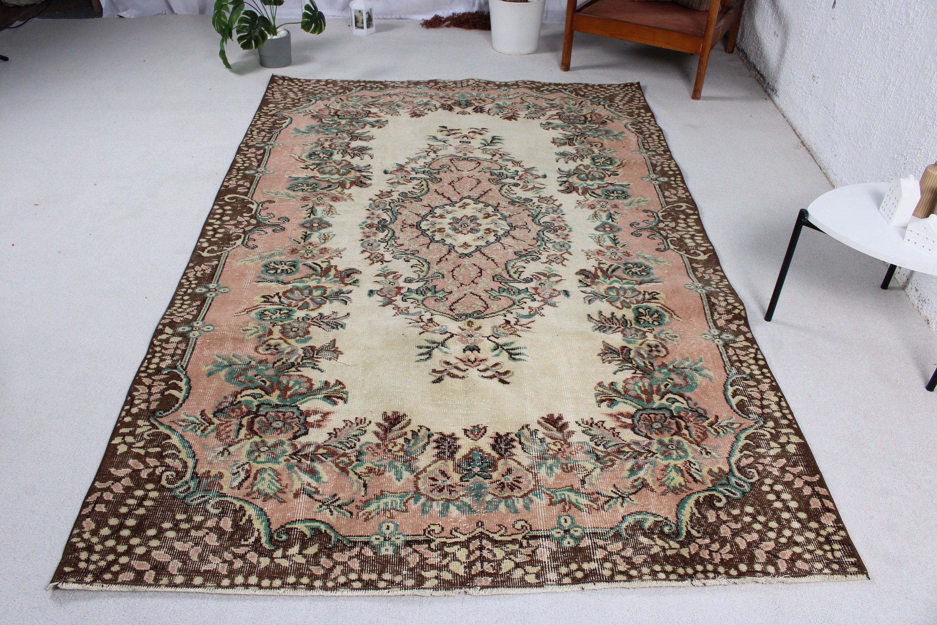 Büyük Oushak Halıları, Türk Halıları, Lüks Halılar, Büyük Vintage Halı, Turuncu Modern Halılar, 5,3x8,5 ft Büyük Halılar, Yün Halılar, Vintage Halı