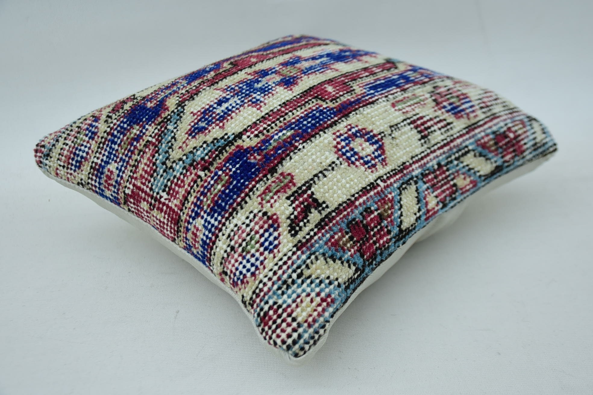 Boho Pillow Sham Cover, Southwestern Cushion, Vintage Kilim Throw Pillow, 12"x12" Blue Cushion Cover, Handmade Cushion, Pillow for Sofa