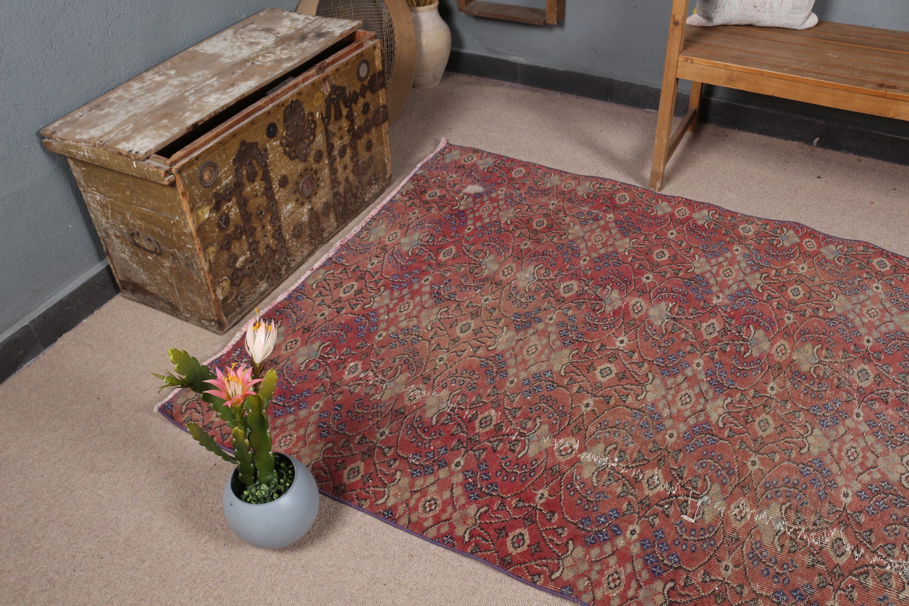 Red Oriental Rugs, 4.5x8.6 ft Area Rug, Vintage Rug, Kitchen Rug, Indoor Rugs, Rugs for Area, Nursery Rug, Turkish Rug, Bedroom Rug