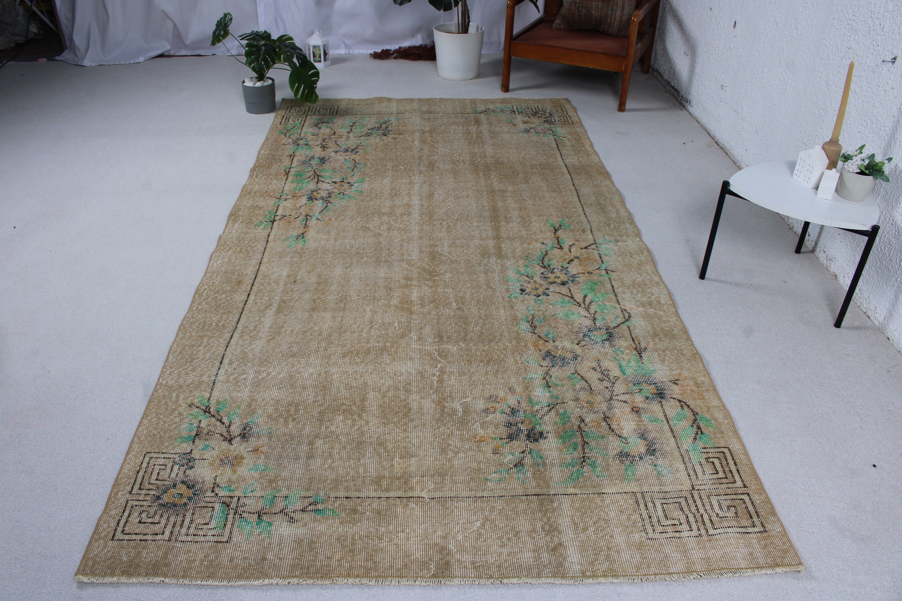 Bej 5x9.4 ft Büyük Halılar, Türk Halısı, Türkiye Halıları, Yemek Odası Halıları, Vintage Halı, Açıklama Halıları, Boho Halıları, Salon Halısı