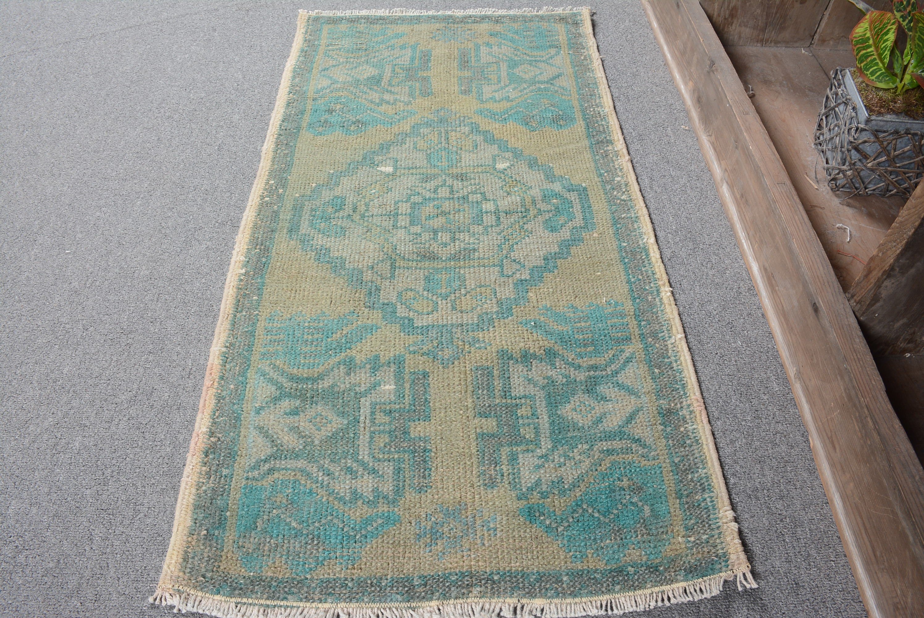 Yeşil Oushak Halı, 1.5x2.9 ft Küçük Halı, Oryantal Halılar, Türk Halısı, Giriş Halısı, Havalı Halı, Vintage Halı, Duvara Asılı Halılar, Kapı Paspası Halıları