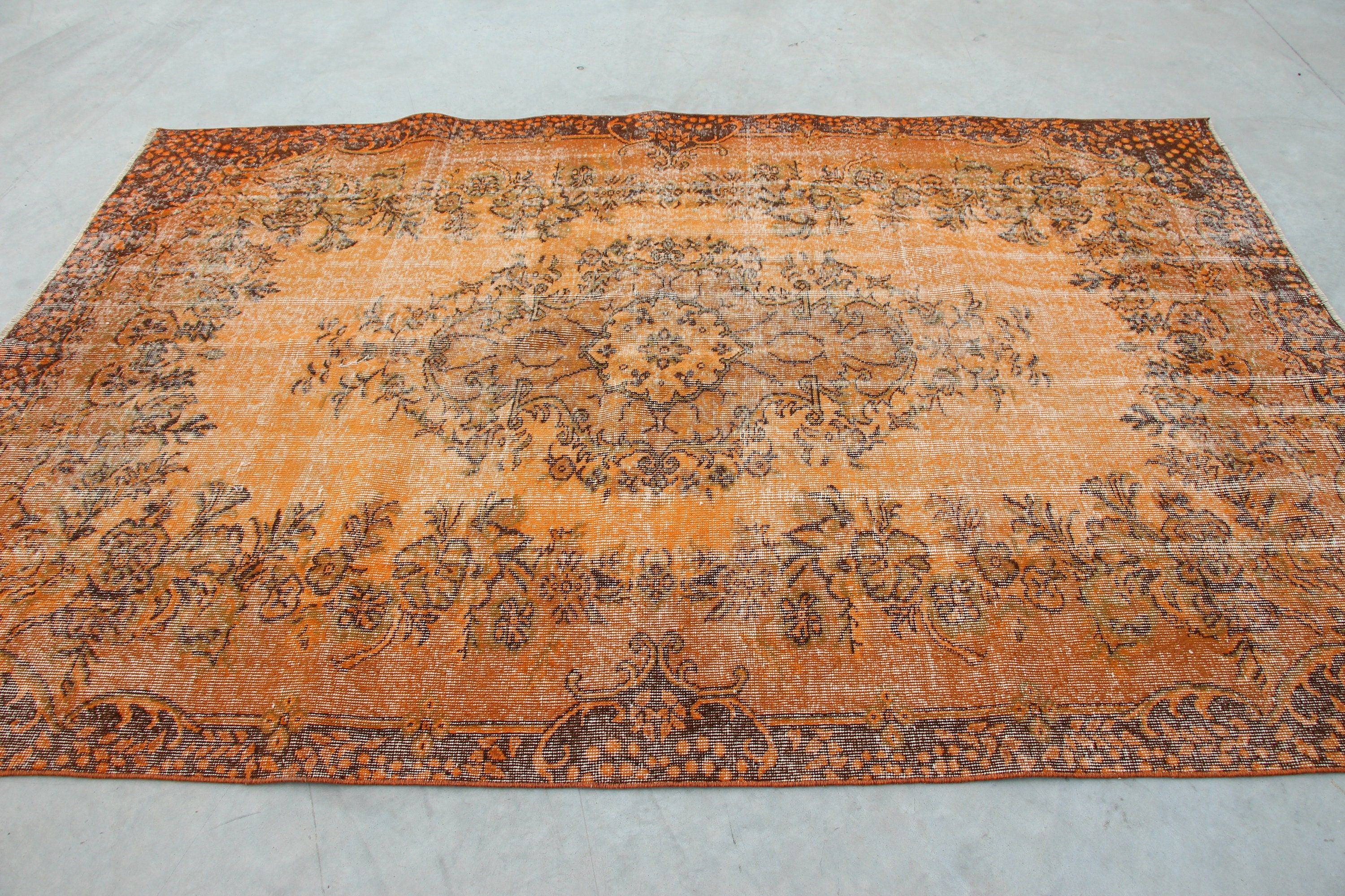 Dining Room Rug, Vintage Rugs, Orange Bedroom Rug, Turkish Rug, 5.7x8.5 ft Large Rugs, Rugs for Living Room, Floor Rug