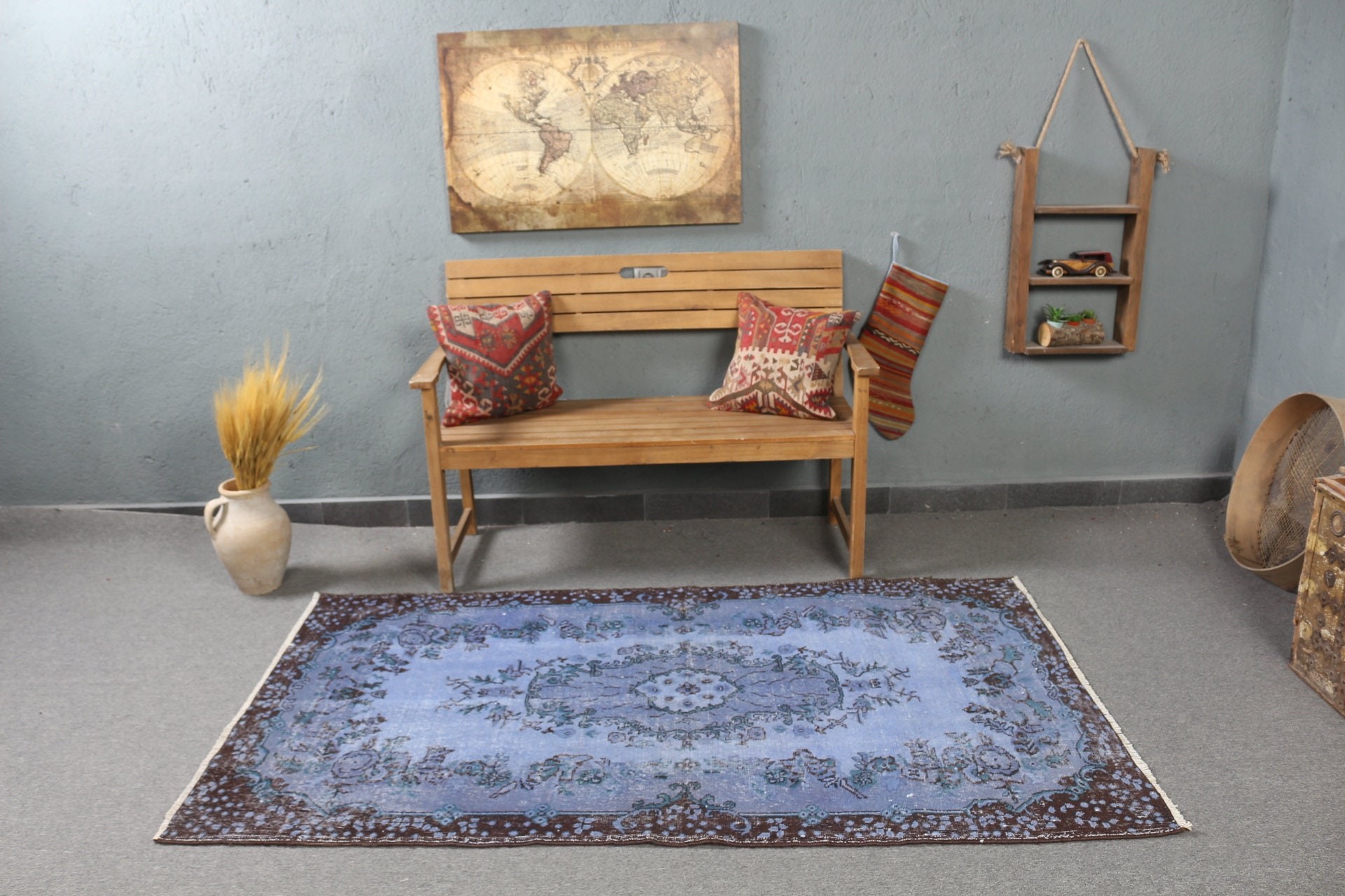 Blue Floor Rug, 3.9x6.7 ft Area Rugs, Bedroom Rug, Indoor Rugs, Anatolian Rugs, Turkish Rugs, Handmade Rug, Vintage Rug, Rugs for Floor
