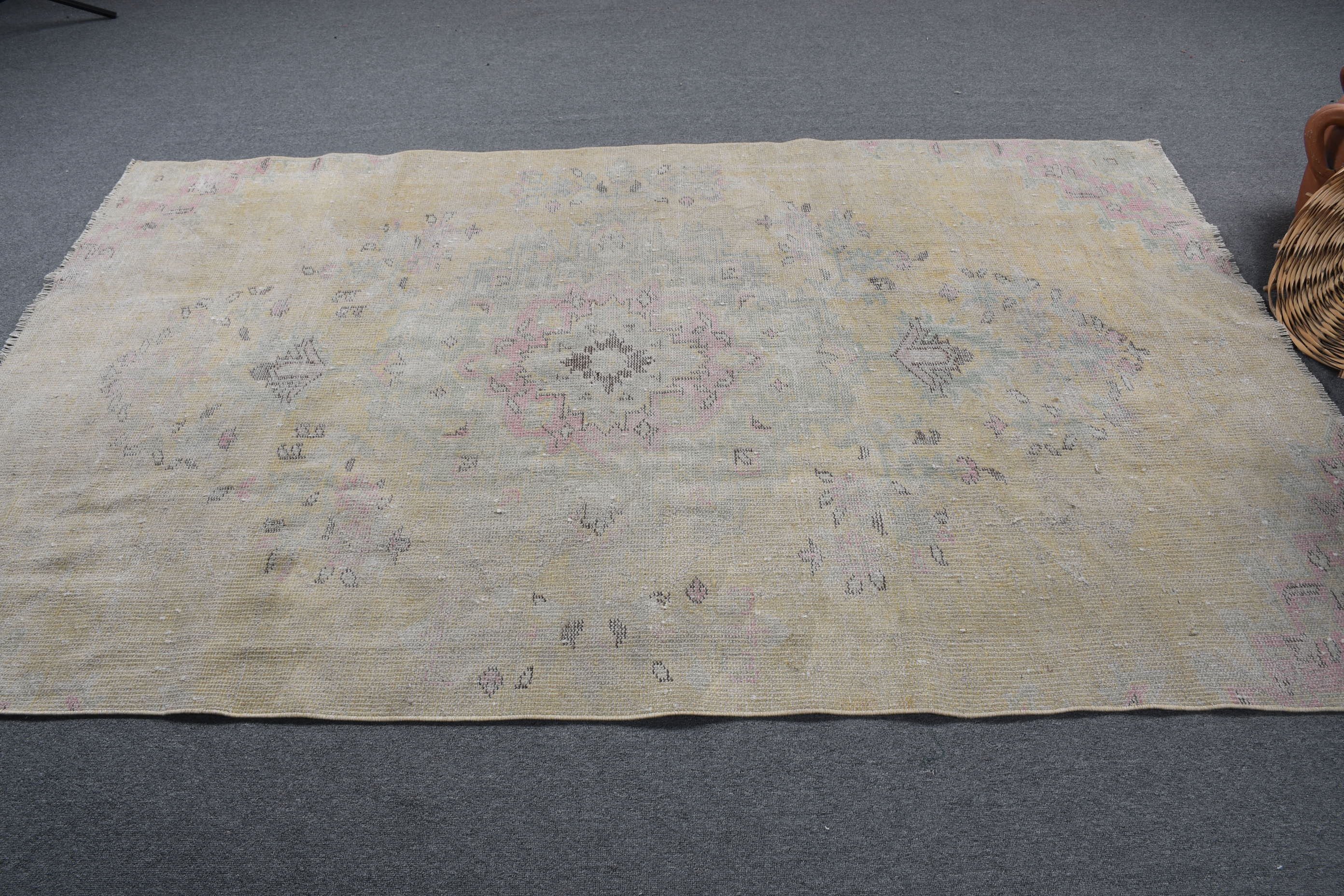 Yellow Oriental Rug, Rugs for Salon, 5x8.2 ft Large Rug, Cool Rugs, Living Room Rug, Turkish Rug, Dining Room Rug, Vintage Rug, Oushak Rug