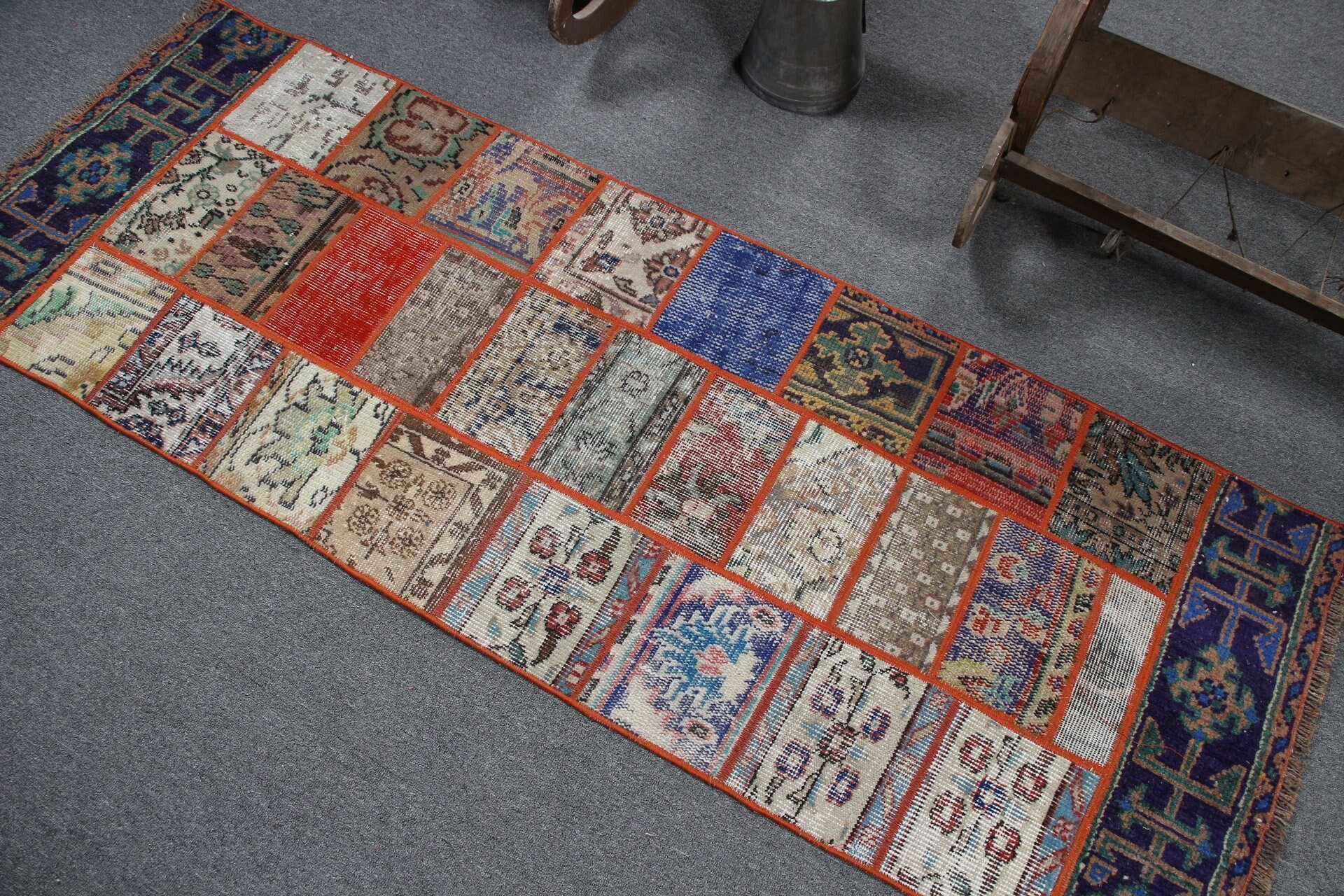 Koridor Halıları, Koridor Halıları, El Yapımı Halılar, Oushak Halı, Turuncu Oushak Halı, Vintage Halı, 2.3x6.2 ft Runner Halıları, Türk Halıları, Yün Halı