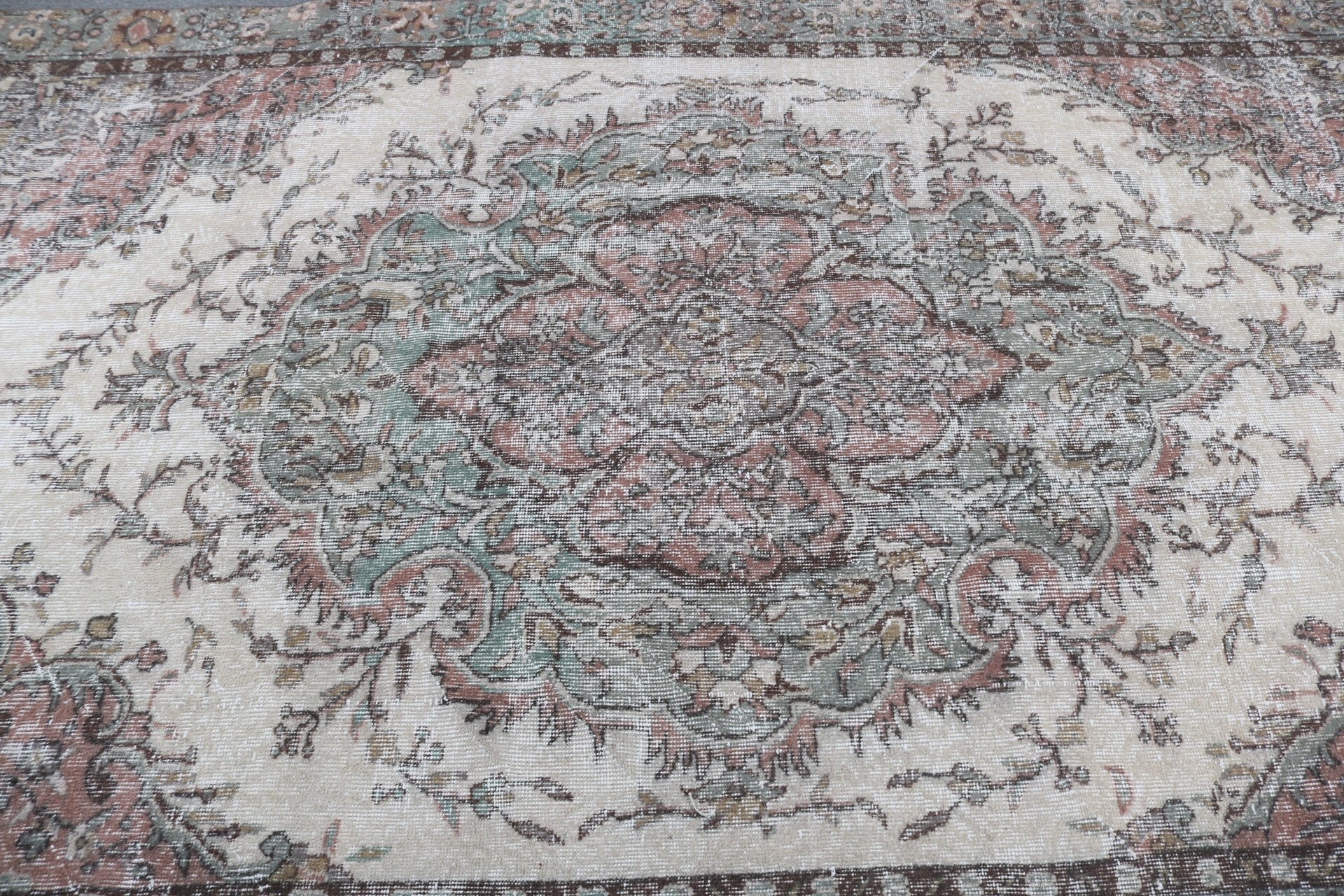 Yer Halısı, Vintage Halı, Büyük Oushak Halıları, Yeşil El Dokuma Halıları, Yatak Odası Halısı, Kabile Halısı, Mutfak Halıları, 5.7x9.8 ft Büyük Halılar, Türk Halıları