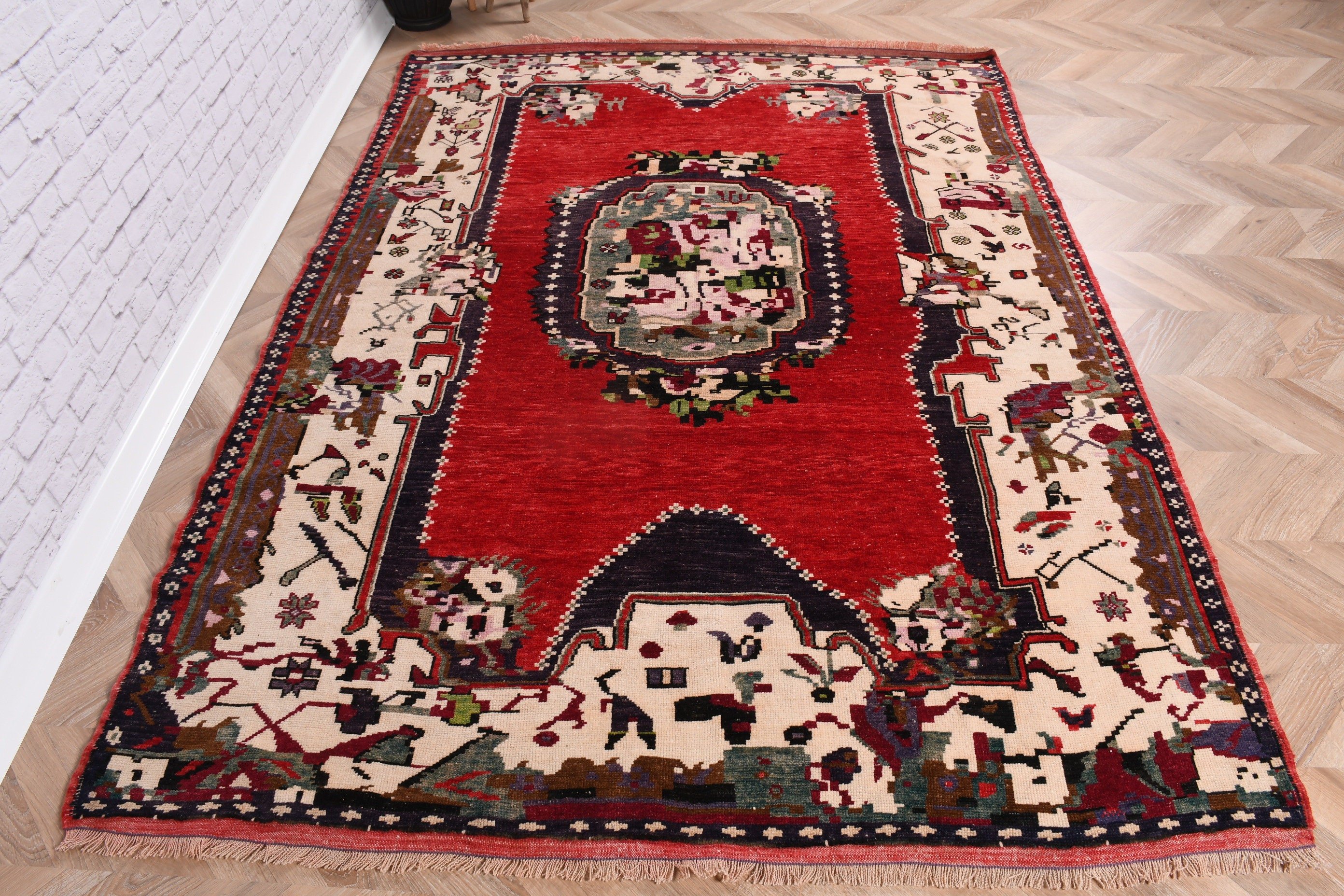 Antique Rugs, Boho Rugs, Rugs for Oushak Area, Red Luxury Rugs, Turkish Rug, 5.2x7.1 ft Area Rug, Vintage Rugs, Flatweave Rugs, Indoor Rugs