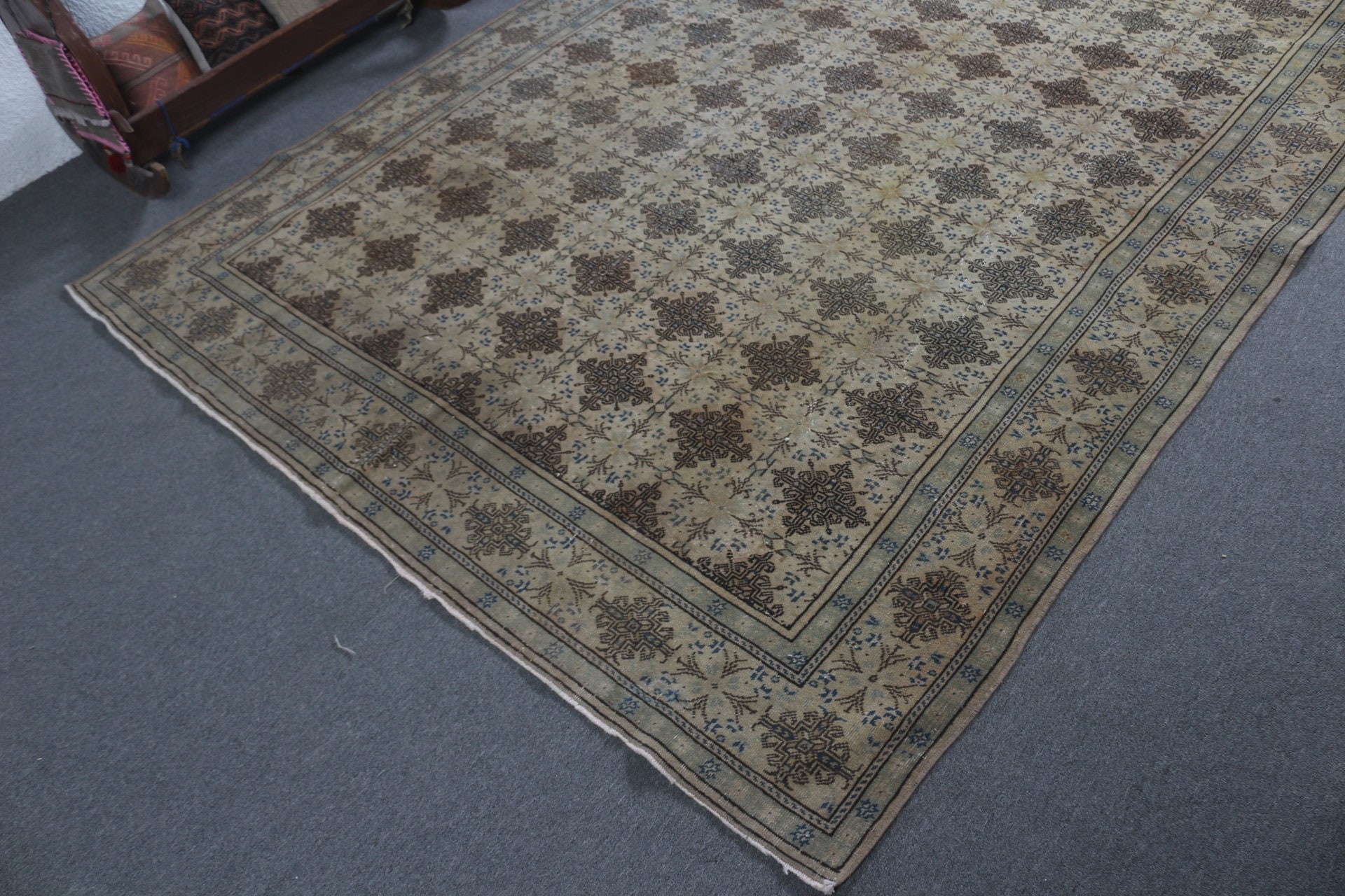 Vintage Halı, Yeşil 6.7x9.3 ft Büyük Halı, Salon Halısı, Salon Halıları, Mutfak Halısı, Türk Halısı, Yatak Odası Halıları, Sanat Halısı, Yün Halı