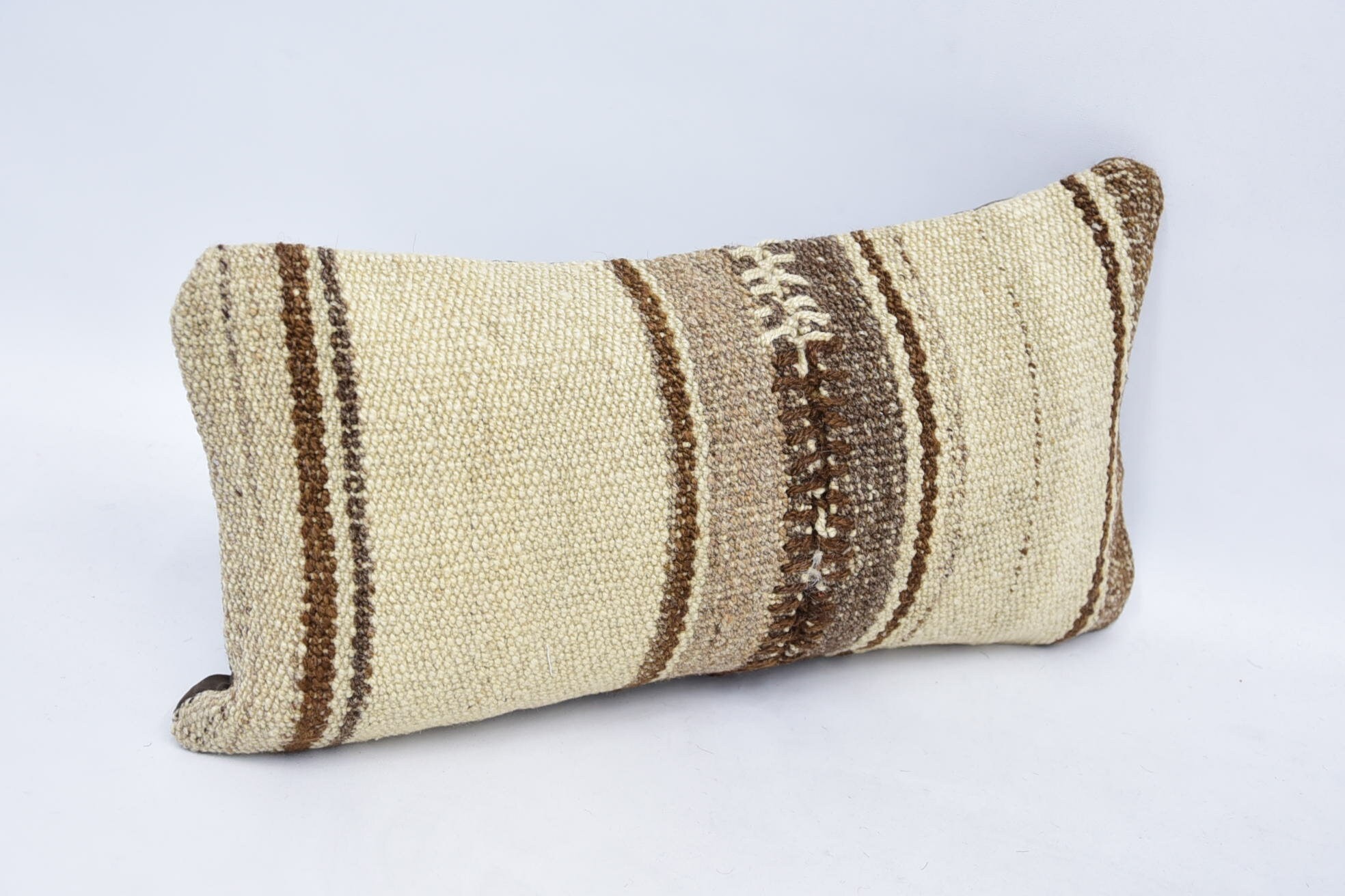 Vintage Pillow, Cotton Pillow Case, 8"x16" Beige Pillow Case, Antique Pillows, Bolster Pillow Cover, Handmade Kilim Cushion