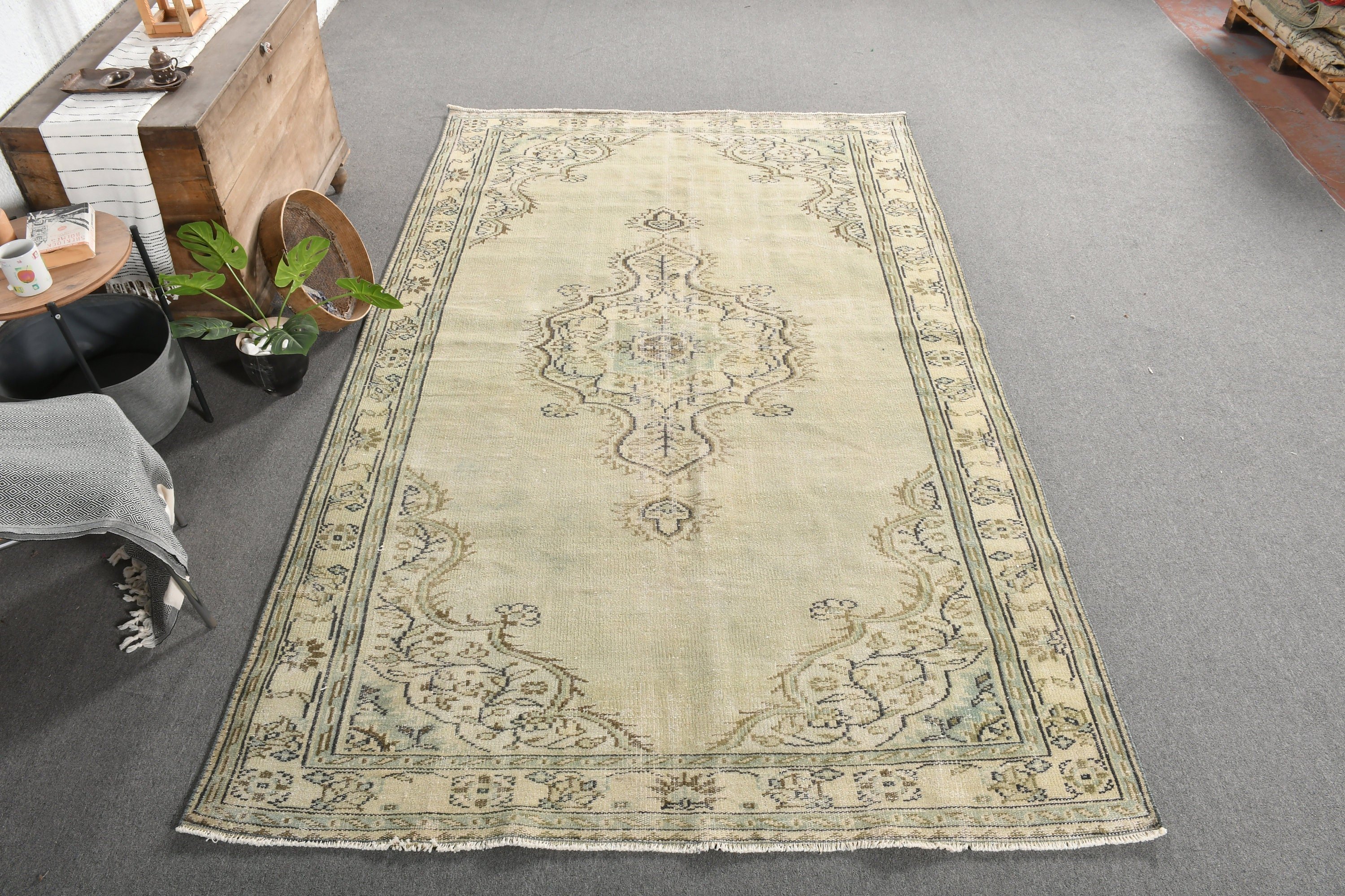 Green Home Decor Rug, Turkish Rugs, Home Decor Rugs, Living Room Rug, 6x9.6 ft Large Rugs, Vintage Rug, Salon Rug, Muted Rugs