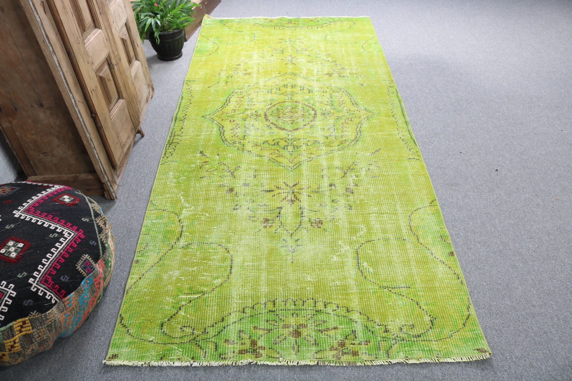 Vintage Rugs, Turkish Rugs, 3.7x8.4 ft Area Rugs, Modern Rug, Green Handwoven Rug, Oushak Area Rug, Vintage Area Rug, Neutral Rug