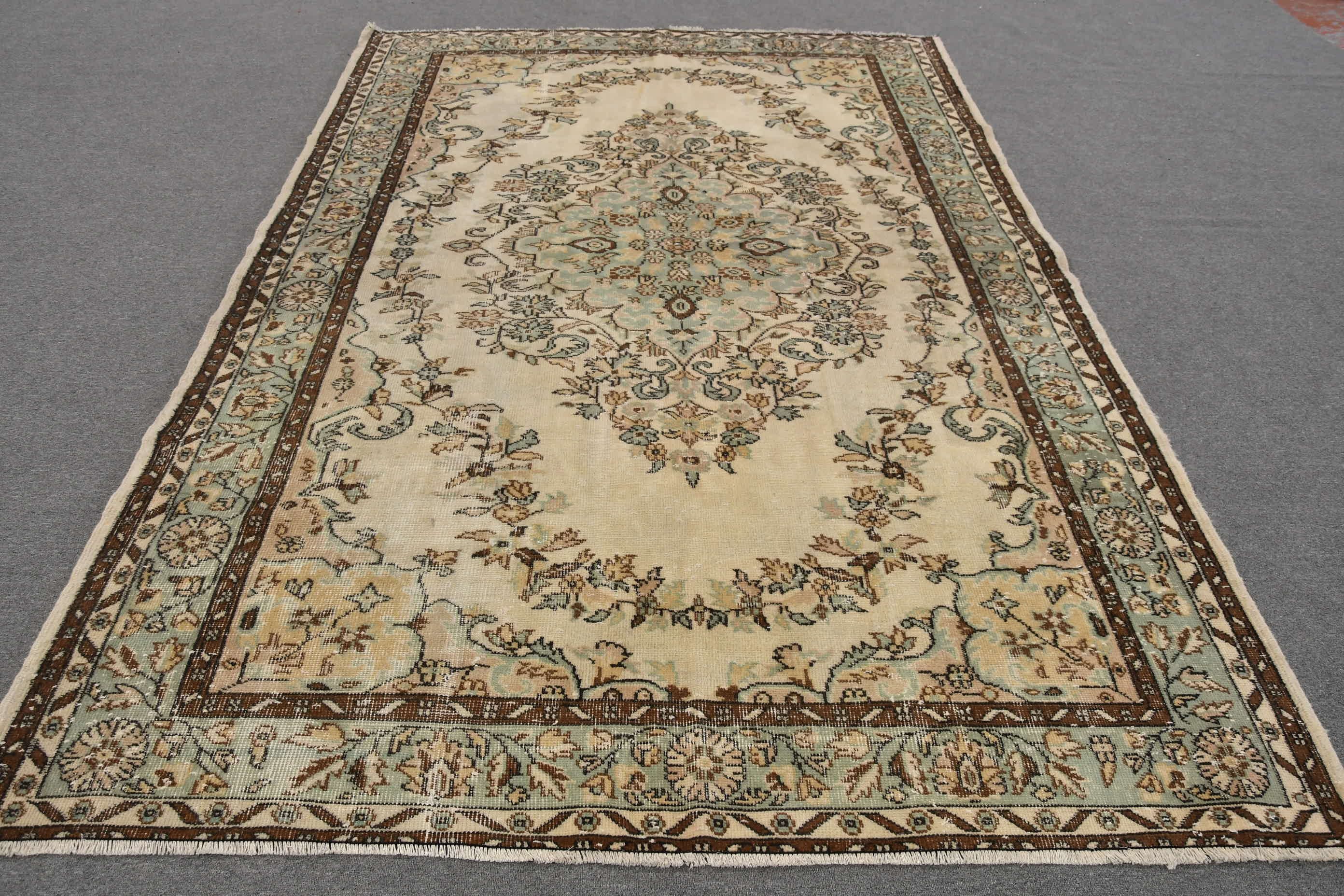 Salon Rug, Ethnic Rugs, Turkish Rug, Dining Room Rugs, Oriental Rugs, Vintage Rug, Floor Rug, Beige Home Decor Rug, 6.4x9.9 ft Large Rug