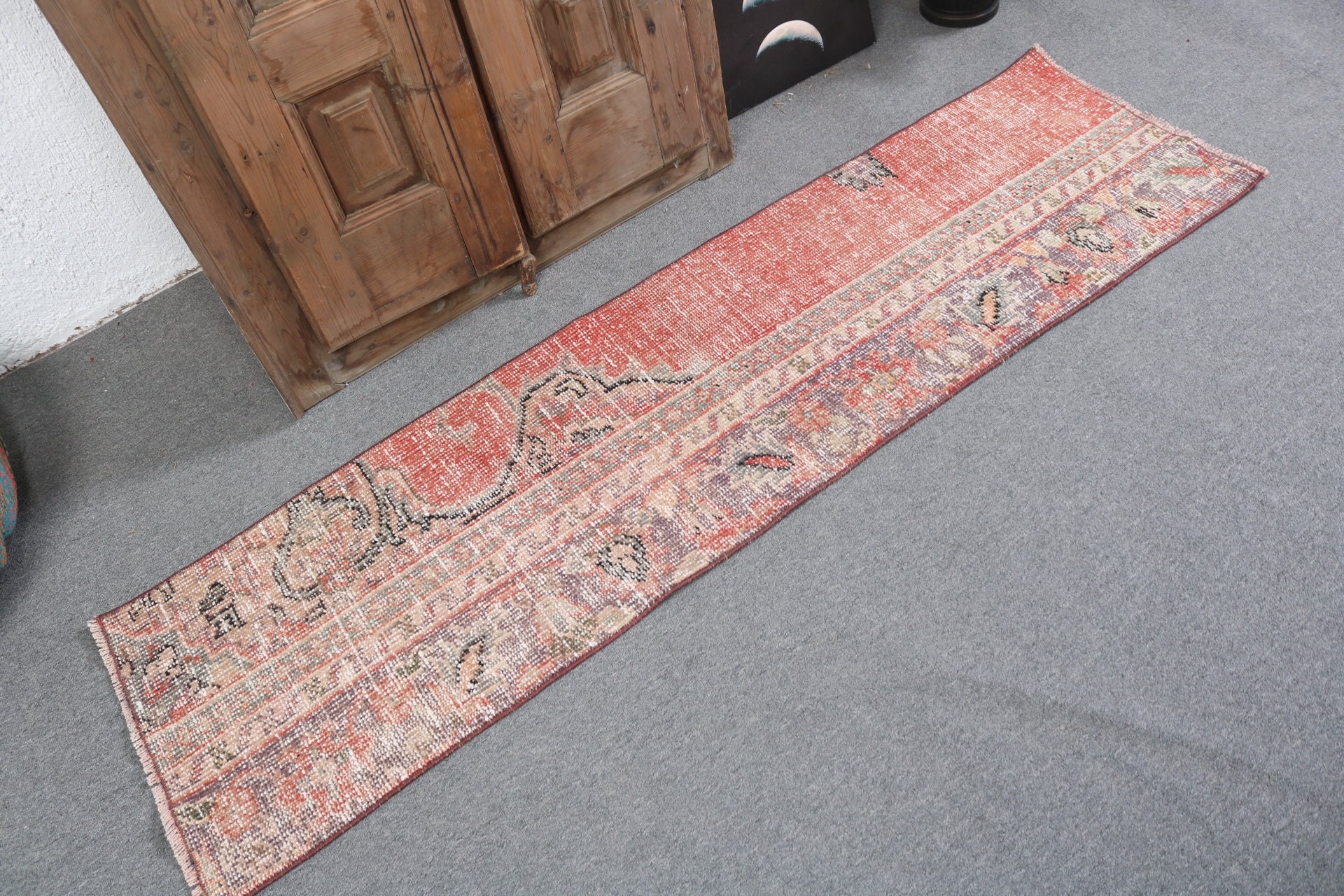 1.6x6 ft Runner Halıları, Koridor Halısı, Uzun Yolluk Halısı, Yer Halısı, Türk Halıları, Kırmızı Geometrik Halı, Etnik Halılar, Vintage Halı