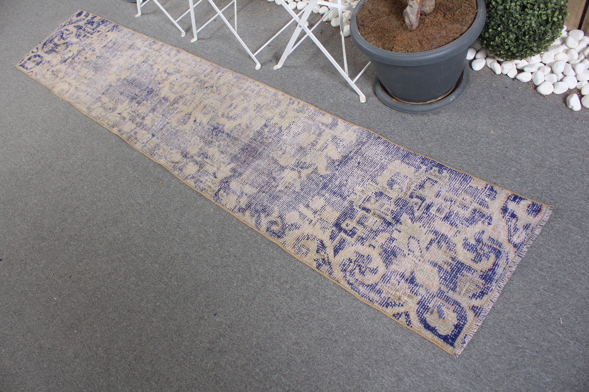 Oushak Rug, Corridor Rug, Vintage Rugs, Organic Rug, Hallway Rugs, Turkish Rug, Blue  1.6x8.5 ft Runner Rug, Moroccan Rugs