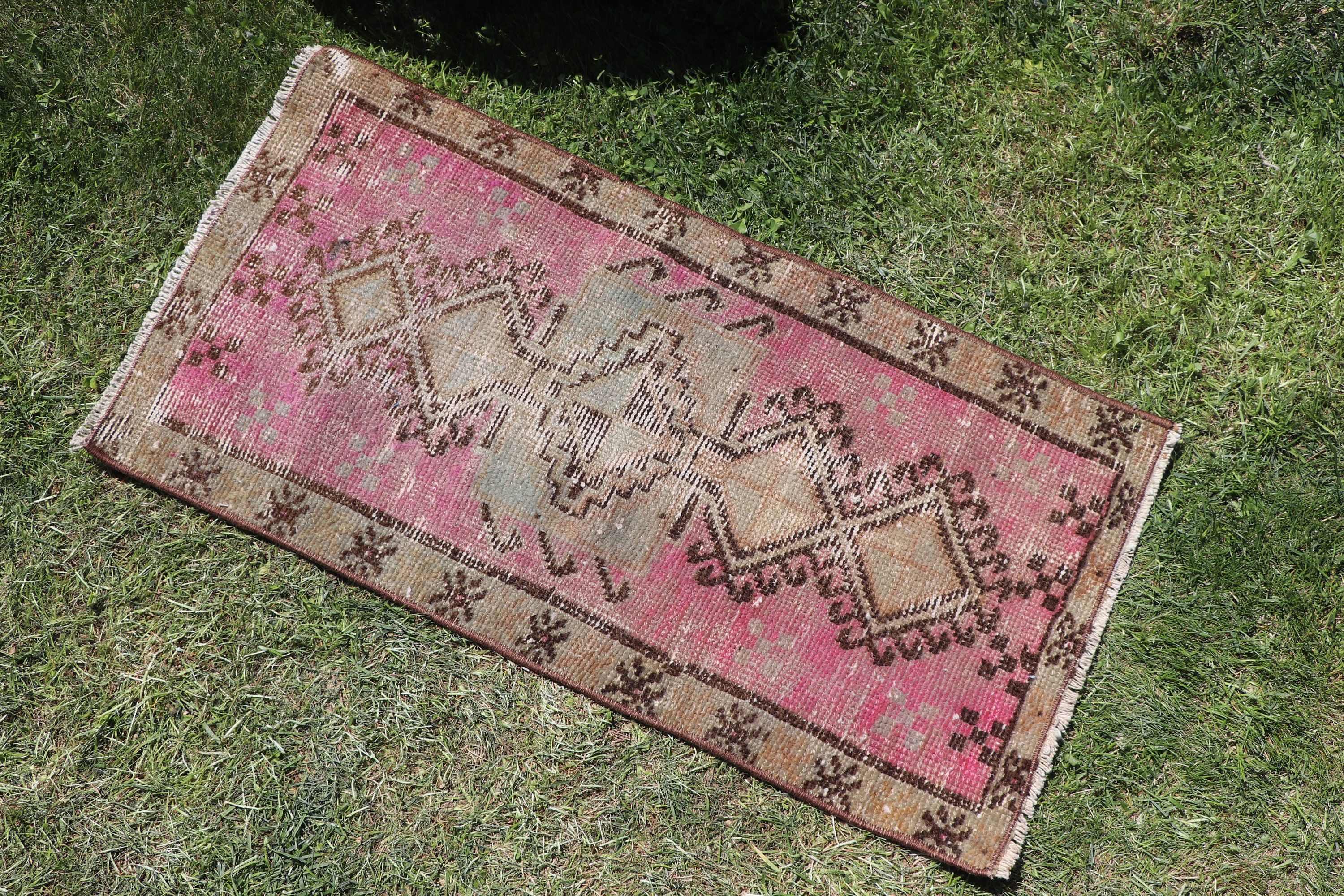 Rugs for Bathroom, Turkish Rug, Modern Rug, Bedroom Rugs, Car Mat Rugs, 1.3x2.5 ft Small Rug, Pink Floor Rug, Vintage Rugs, Oushak Rug